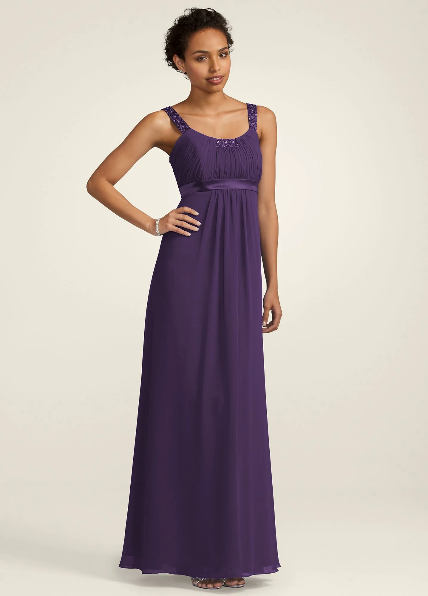 Chiffon Dress with Beaded Neckline and Straps - Image 4
