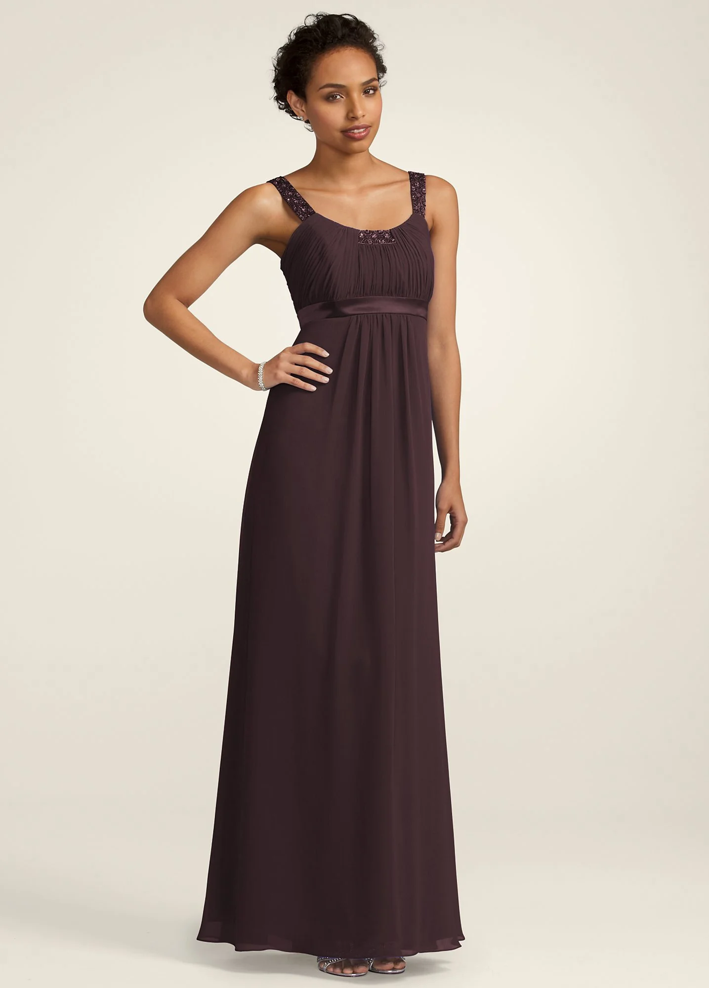 Chiffon Dress with Beaded Neckline and Straps - Image 5