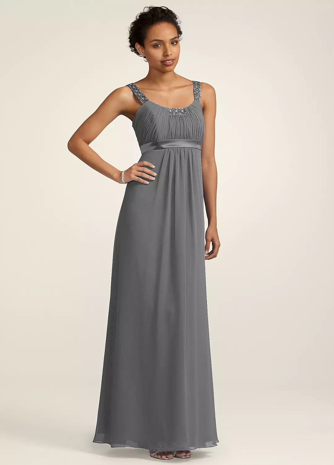 Chiffon Dress with Beaded Neckline and Straps - Image 7
