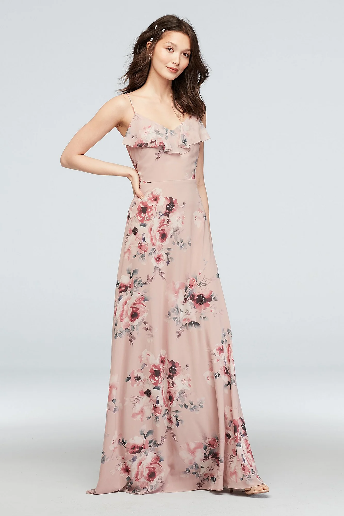 Chiffon Floral Print Dress with Spaghetti Straps - Image 2