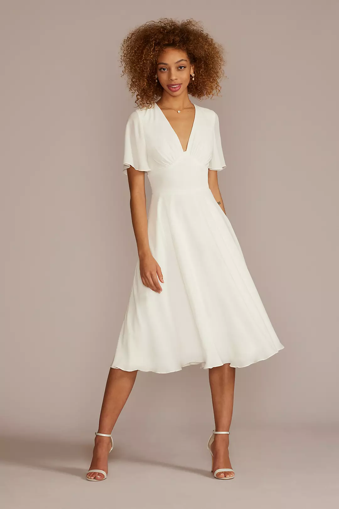 Chiffon Flutter Sleeve Midi-Length Dress - Image 3