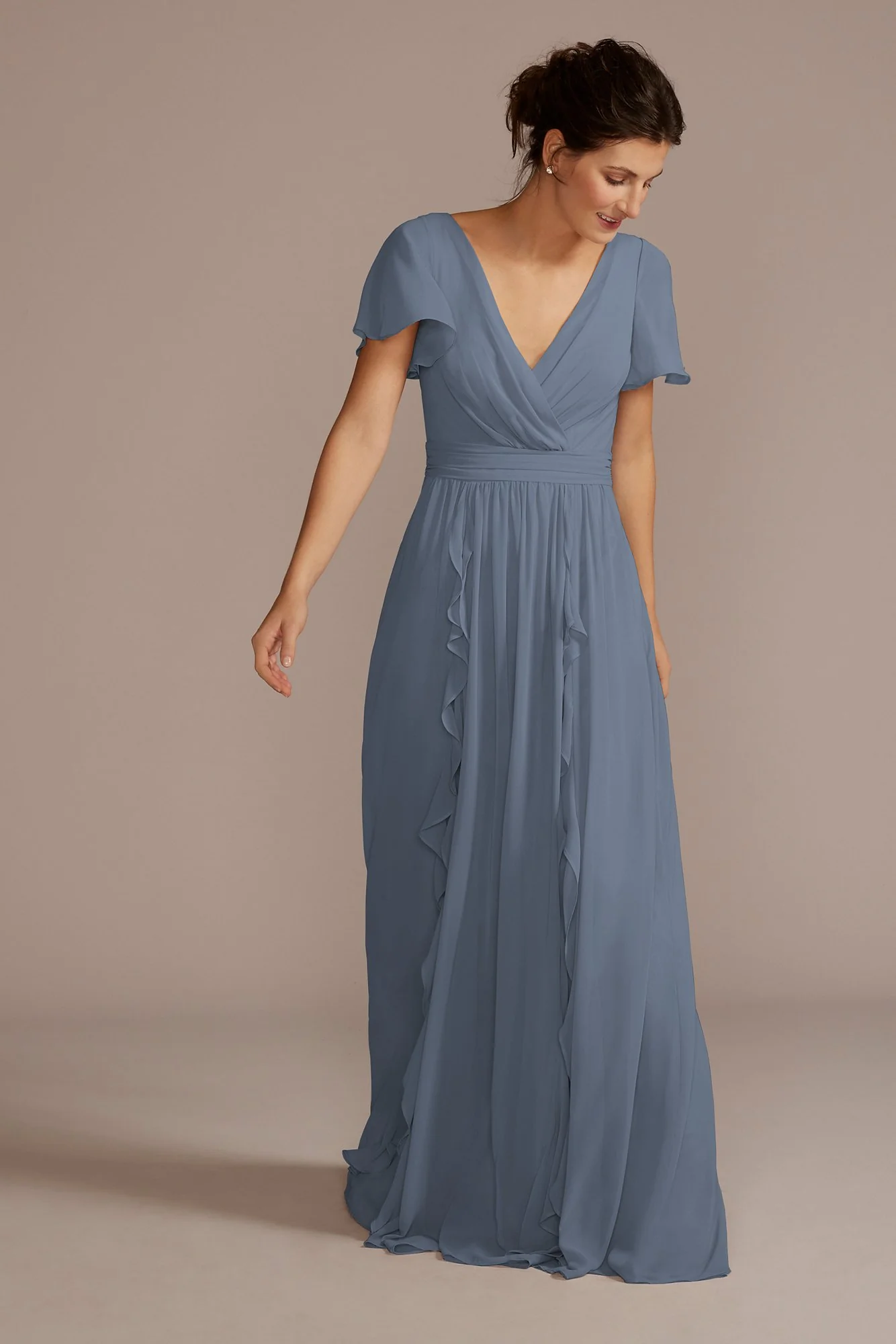 Chiffon Flutter Sleeve Ruffle Dress
