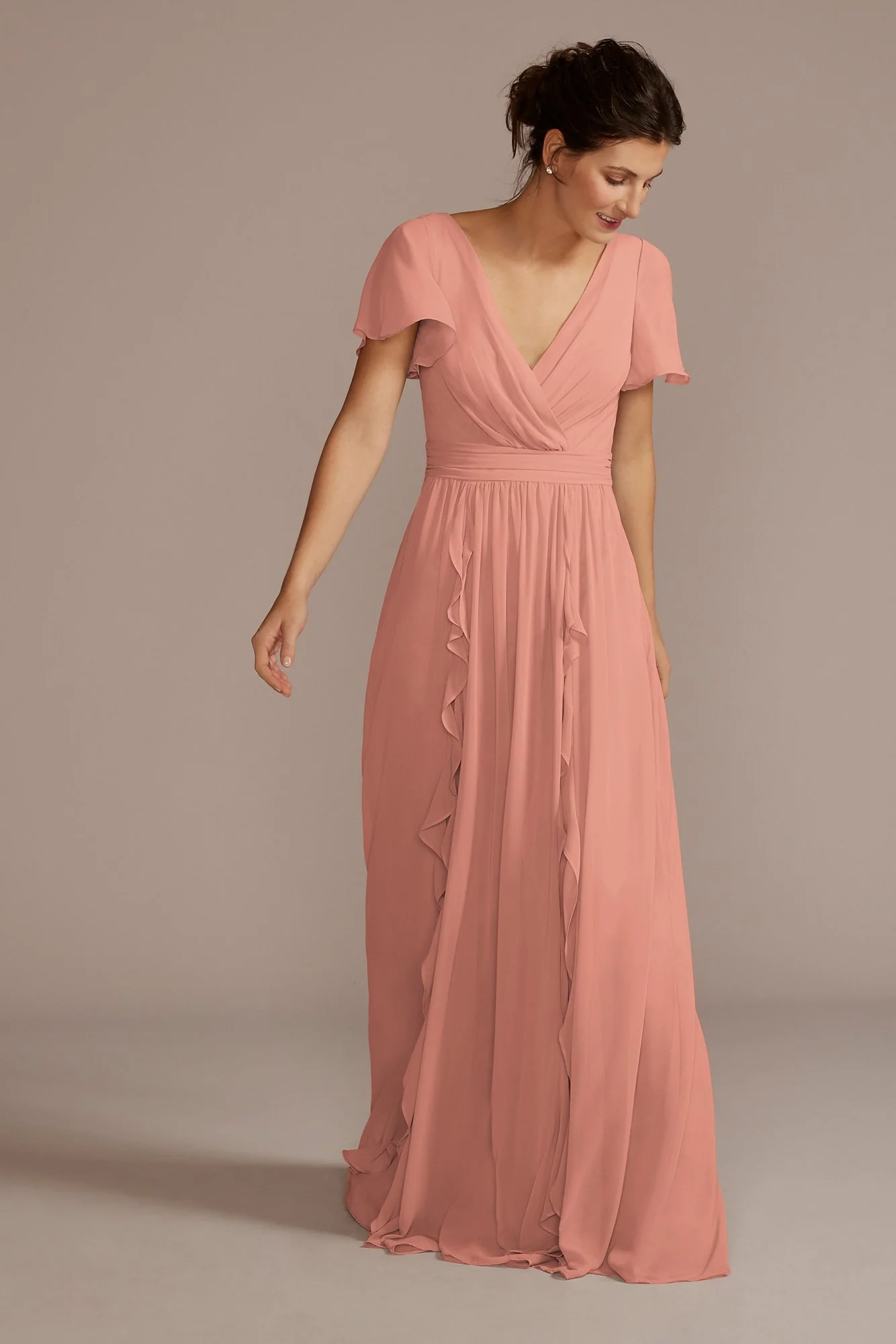 Chiffon Flutter Sleeve Ruffle Dress - Image 3