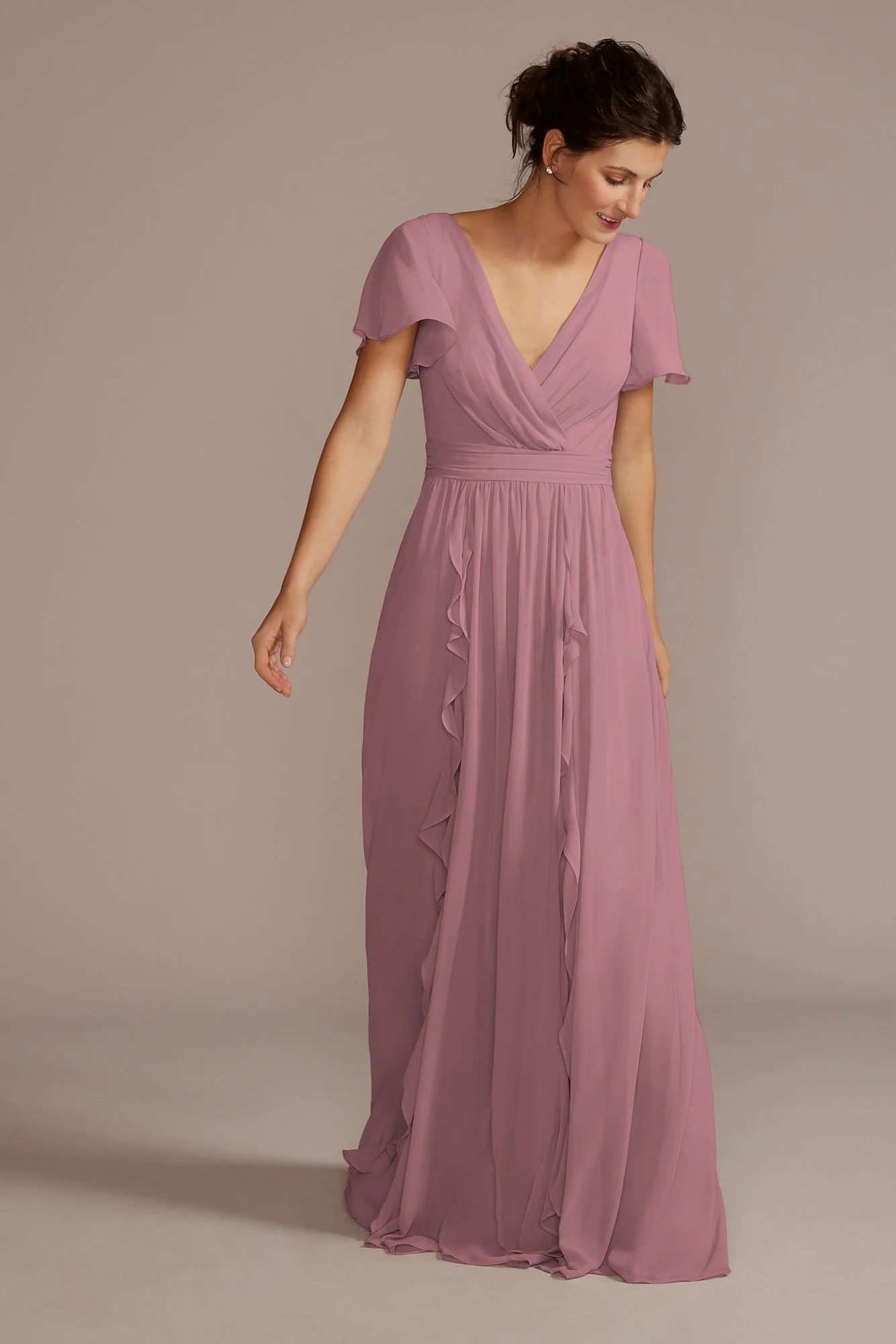 Chiffon Flutter Sleeve Ruffle Dress - Image 46