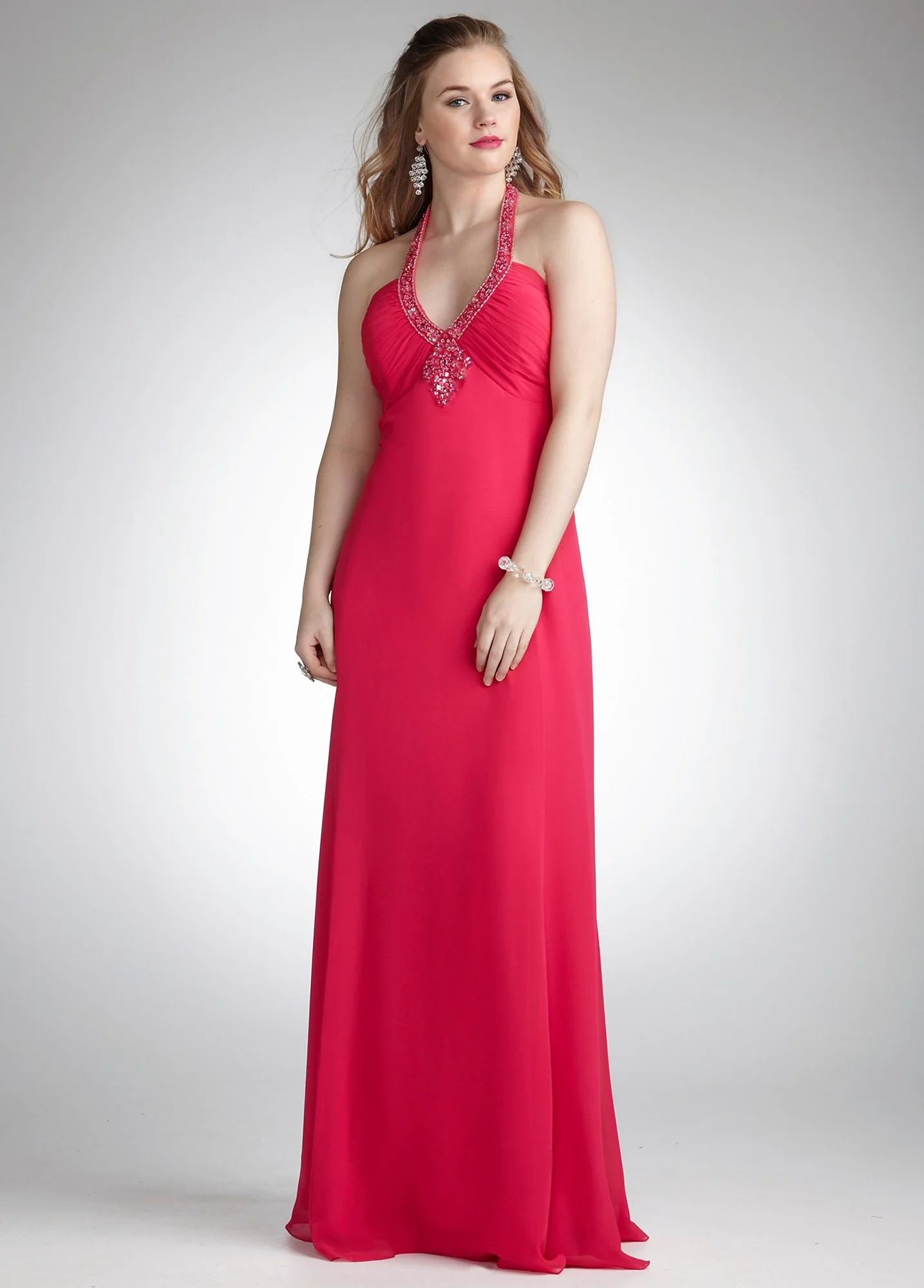 Chiffon Gown with Beaded Goddess Neckline