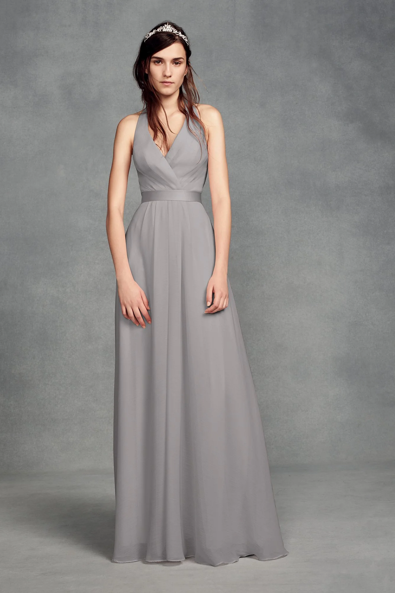 Chiffon Halter Bridesmaid Dress with Tulle Bow