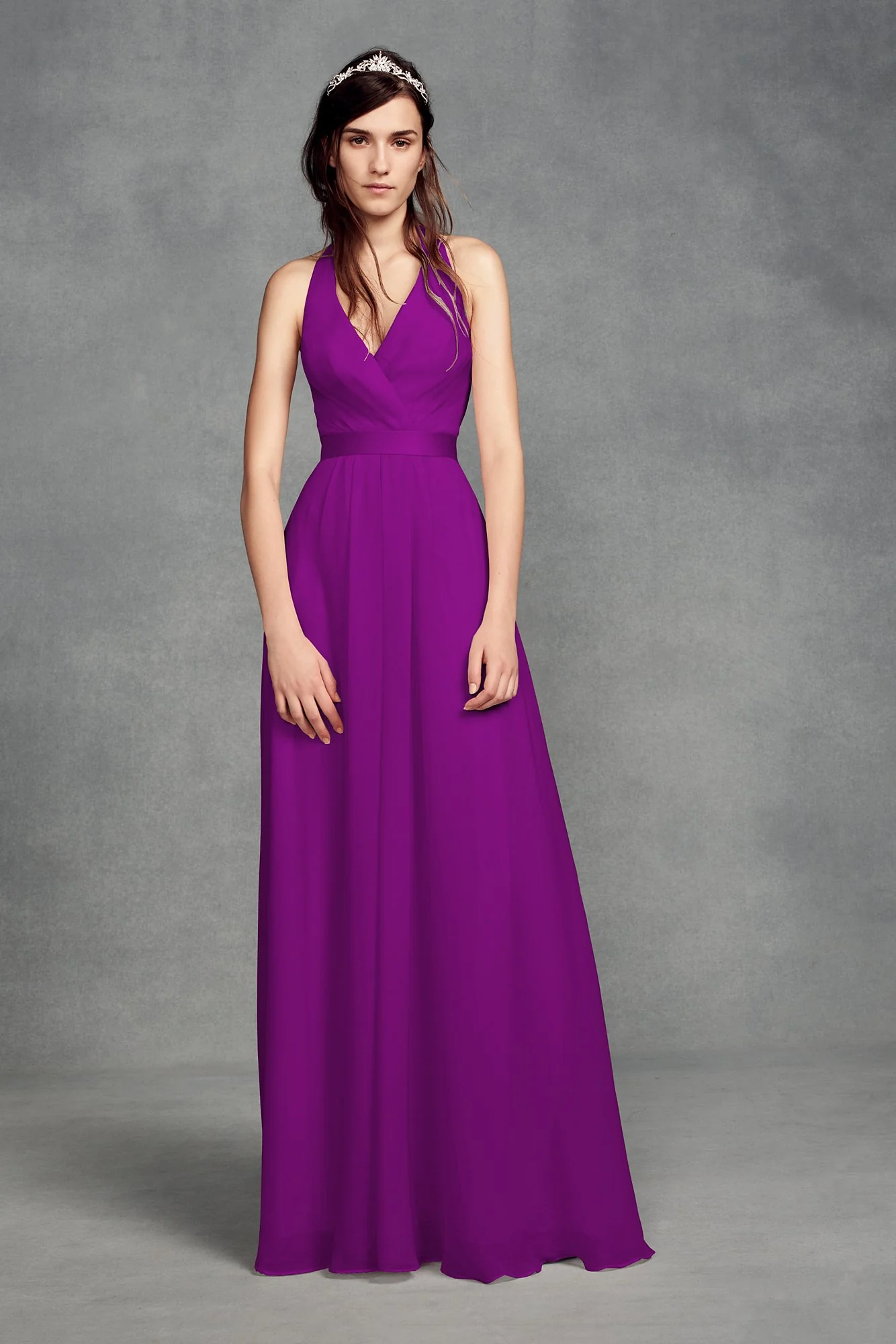 Chiffon Halter Bridesmaid Dress with Tulle Bow - Image 11