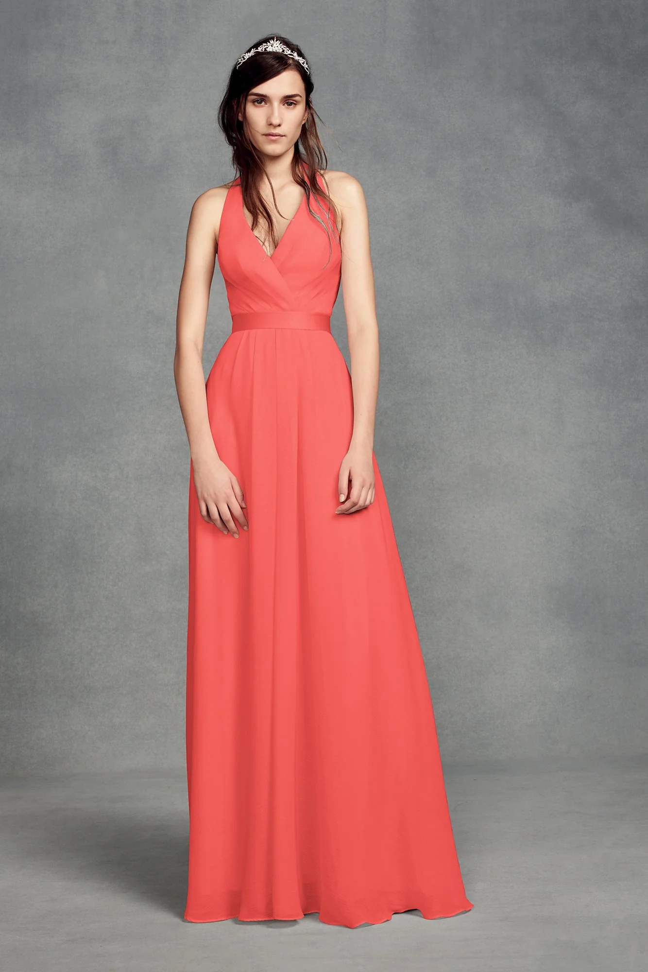 Chiffon Halter Bridesmaid Dress with Tulle Bow - Image 2