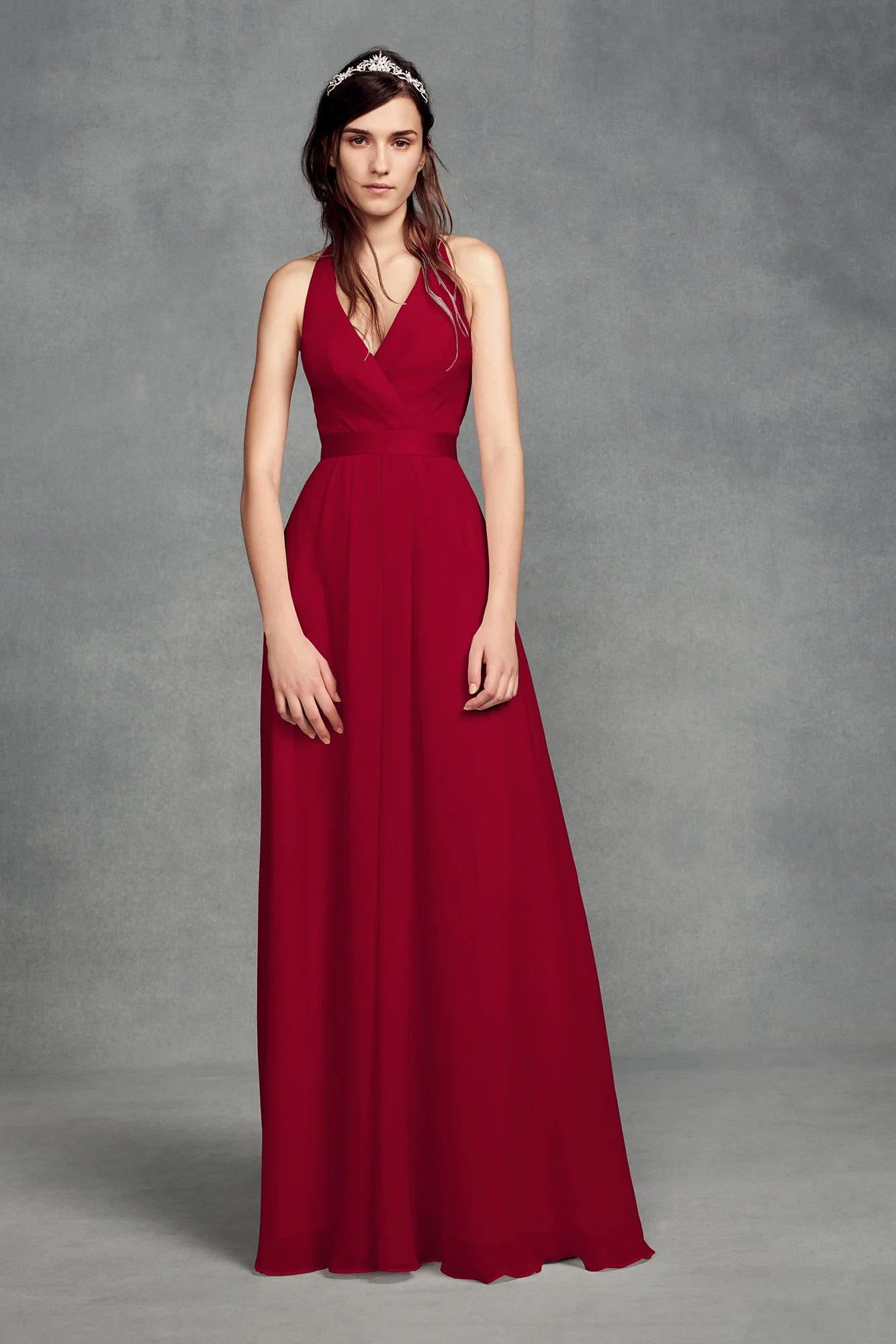 Chiffon Halter Bridesmaid Dress with Tulle Bow - Image 24