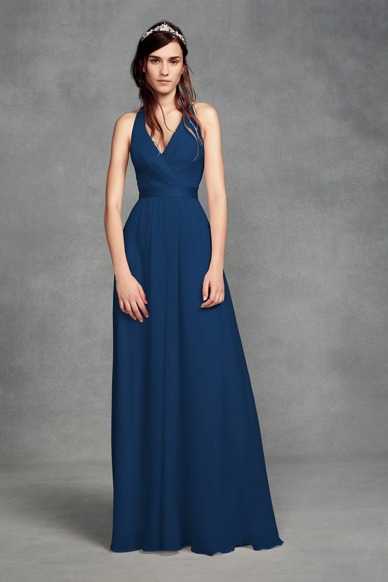 Chiffon Halter Bridesmaid Dress with Tulle Bow - Image 26
