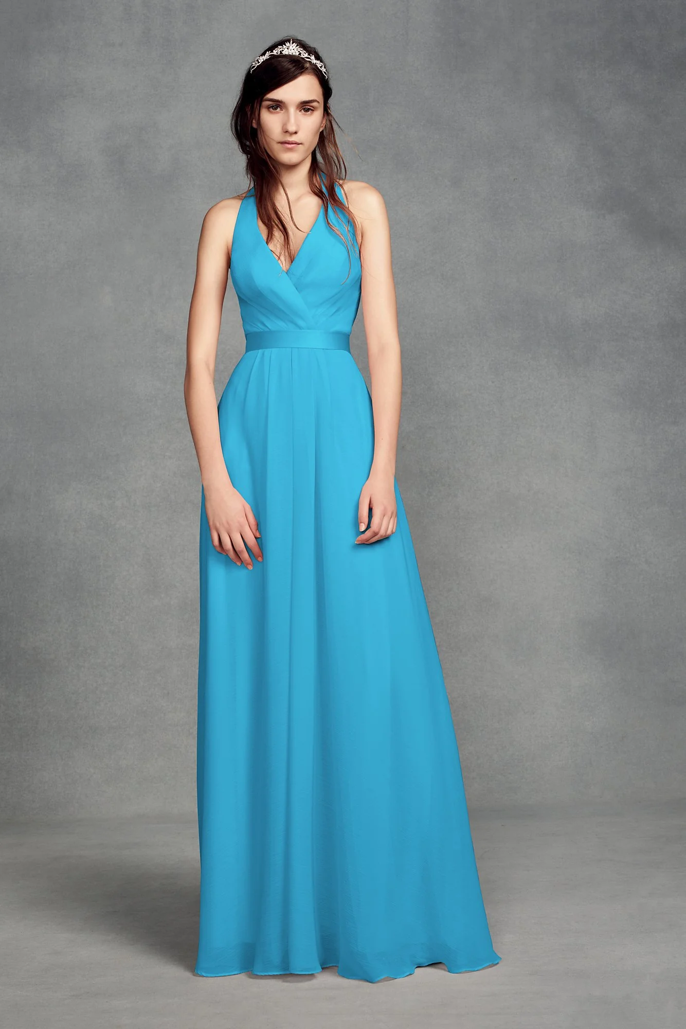 Chiffon Halter Bridesmaid Dress with Tulle Bow - Image 30
