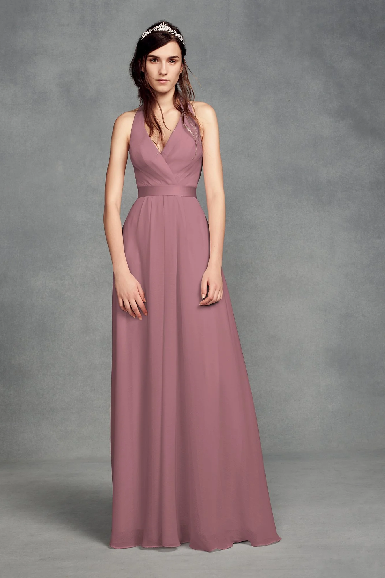 Chiffon Halter Bridesmaid Dress with Tulle Bow - Image 31