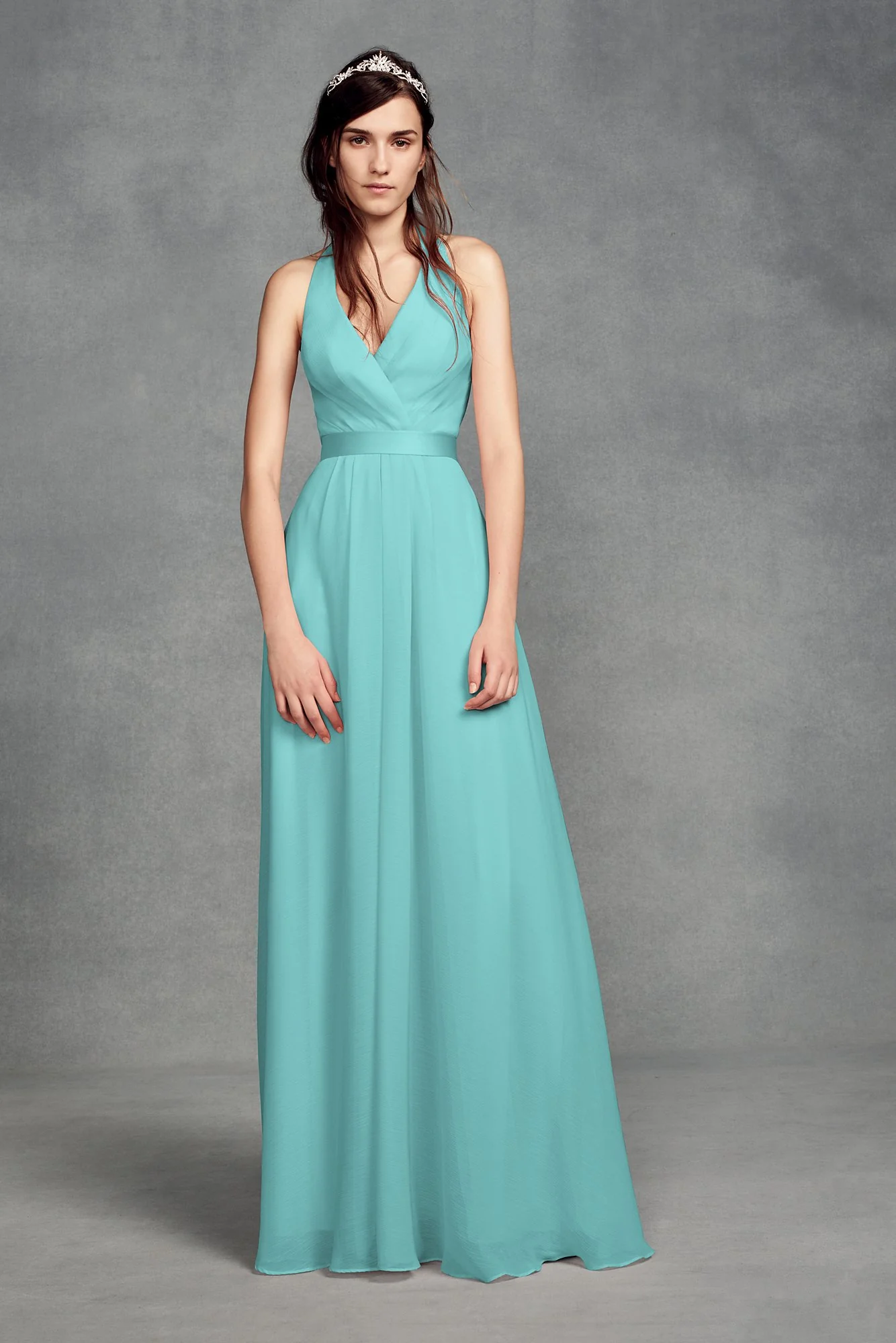 Chiffon Halter Bridesmaid Dress with Tulle Bow - Image 32