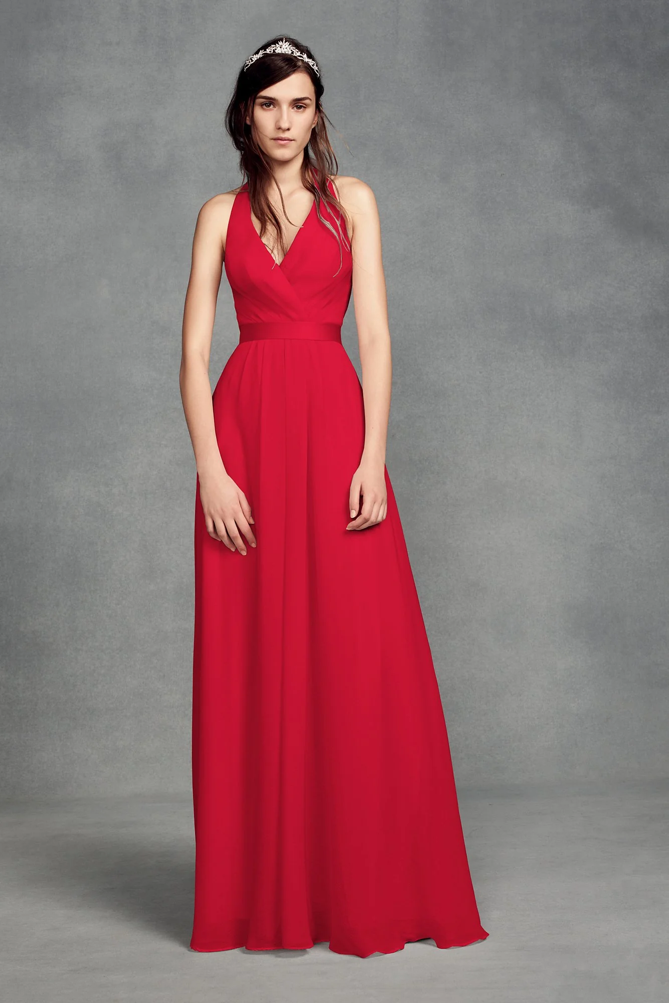 Chiffon Halter Bridesmaid Dress with Tulle Bow - Image 34