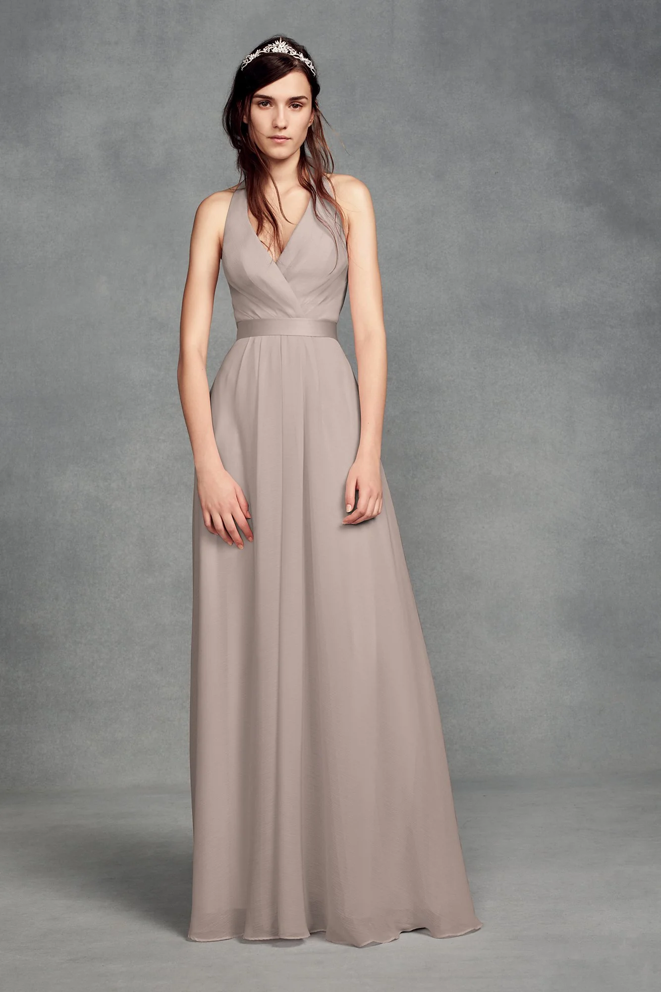 Chiffon Halter Bridesmaid Dress with Tulle Bow - Image 4