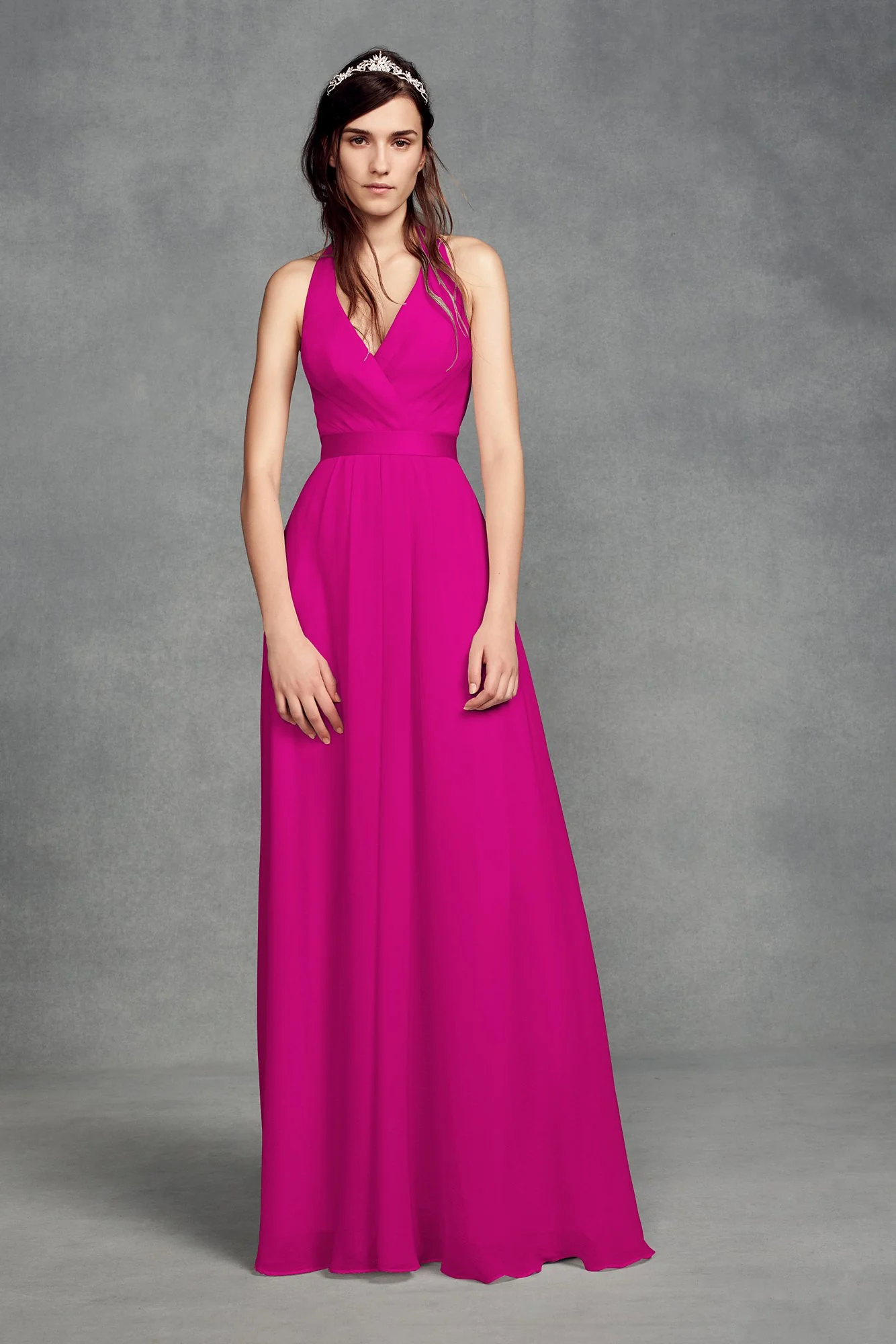 Chiffon Halter Bridesmaid Dress with Tulle Bow - Image 5