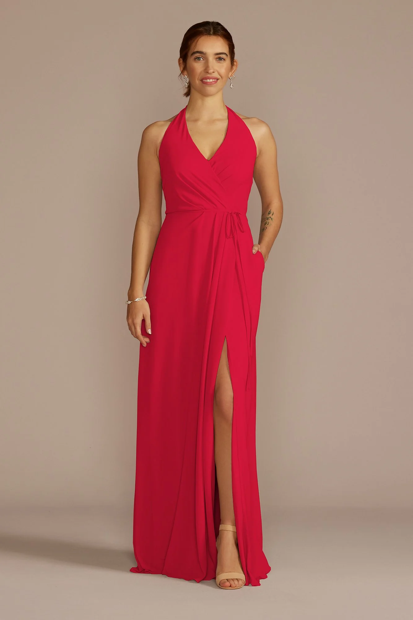 Chiffon Halter Faux Wrap A-Line Dress - Image 28