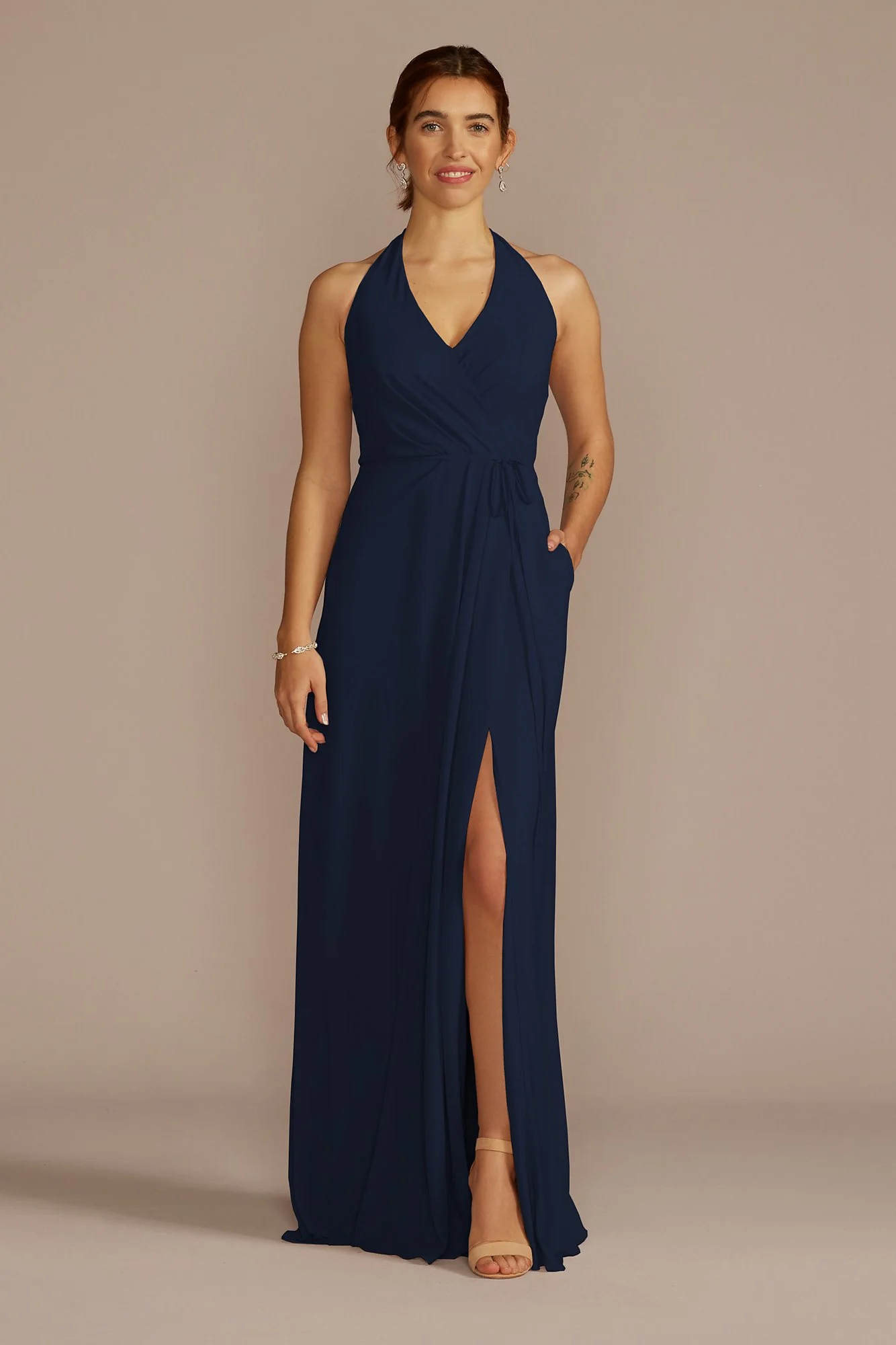 Chiffon Halter Faux Wrap A-Line Dress - Image 37