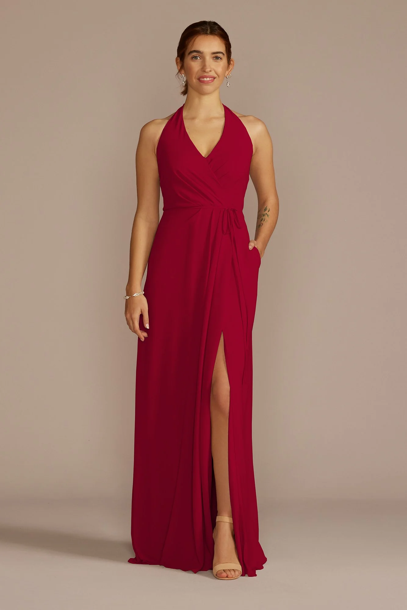 Chiffon Halter Faux Wrap A-Line Dress - Image 43