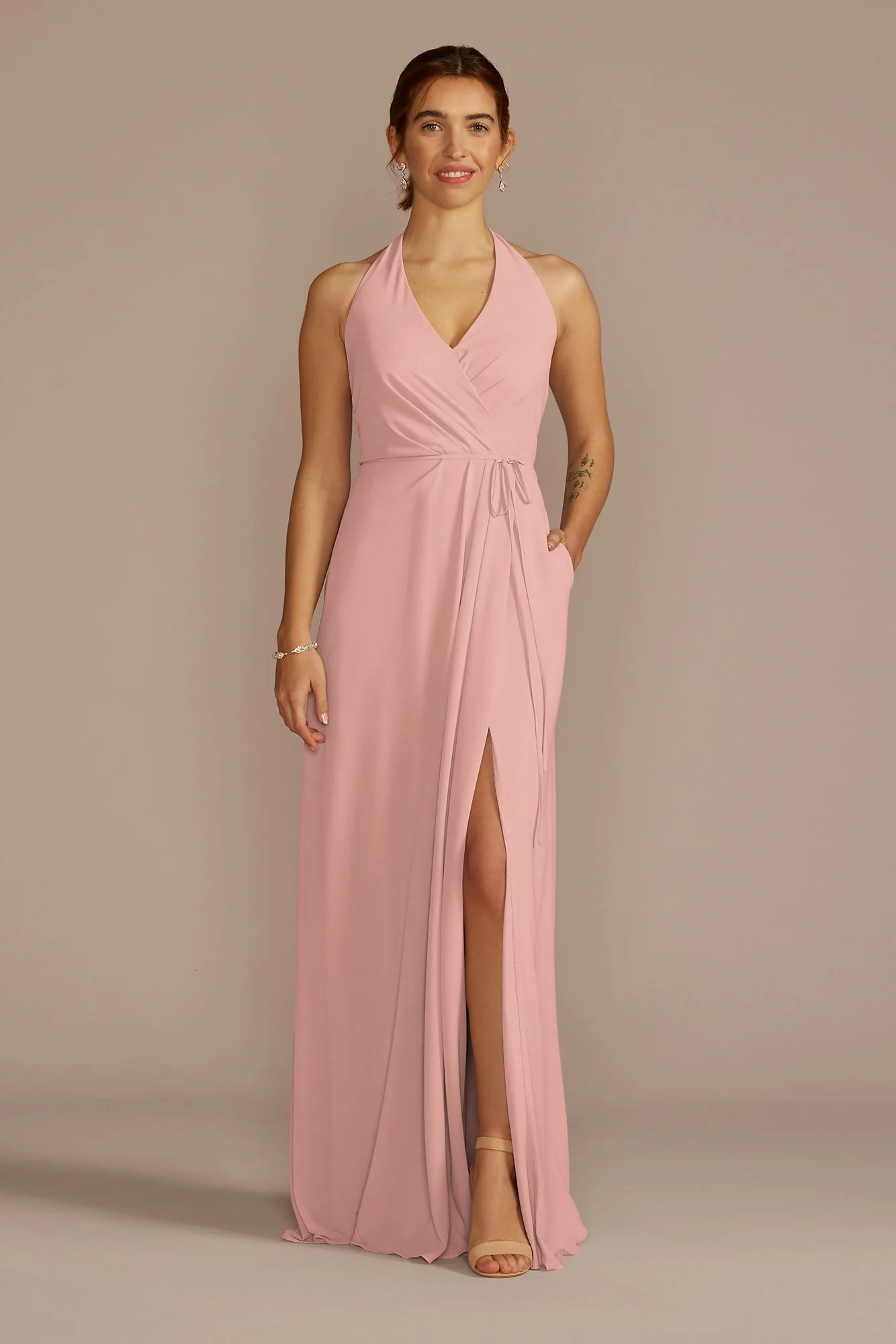 Chiffon Halter Faux Wrap A-Line Dress - Image 48