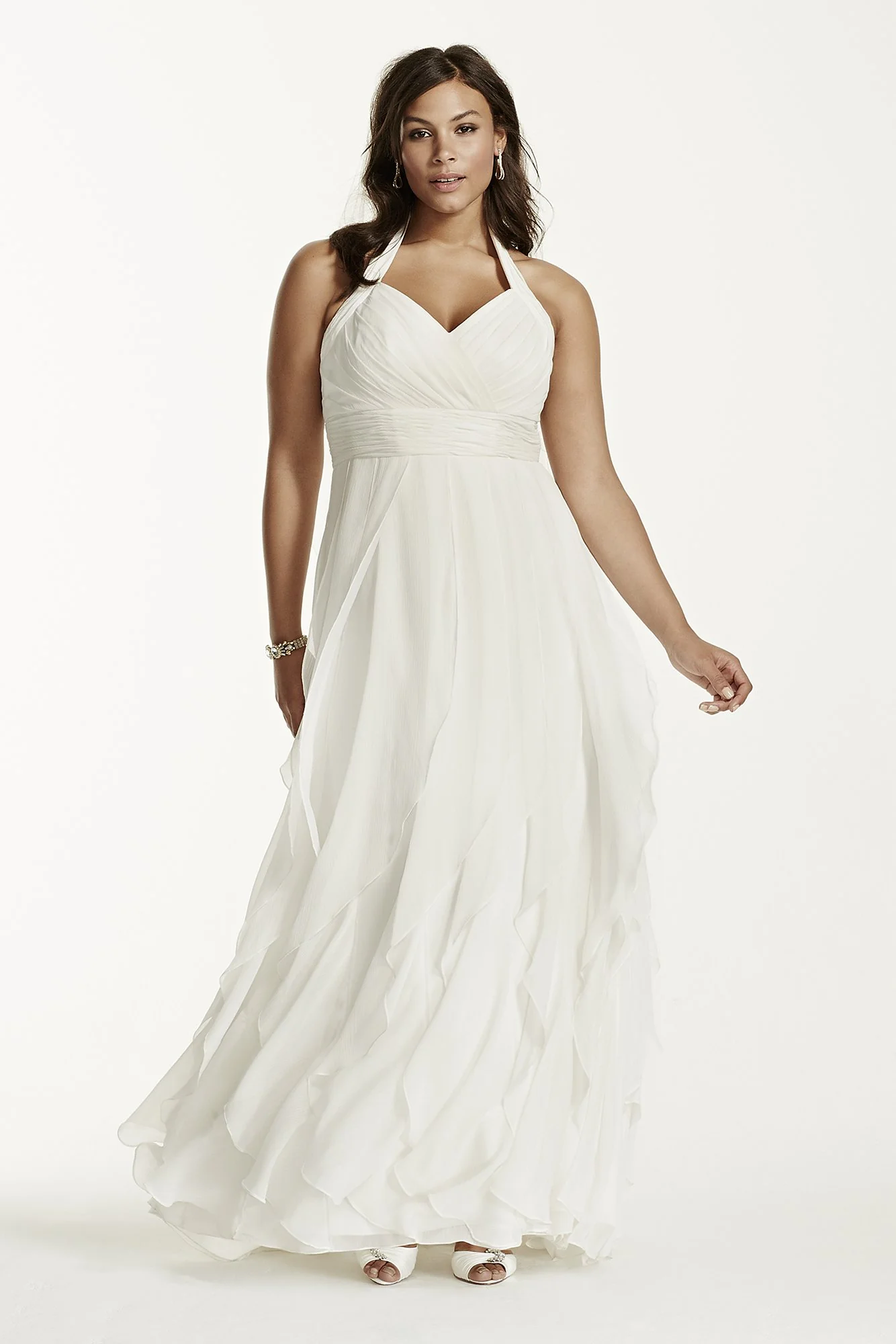 Chiffon Halter Ruffled Plus Size Wedding Dress - Image 2