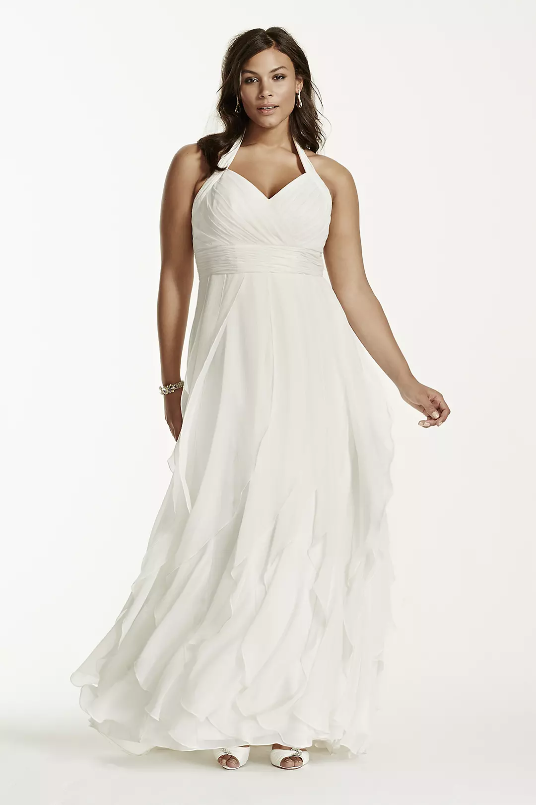 Chiffon Halter Ruffled Plus Size Wedding Dress - Image 5