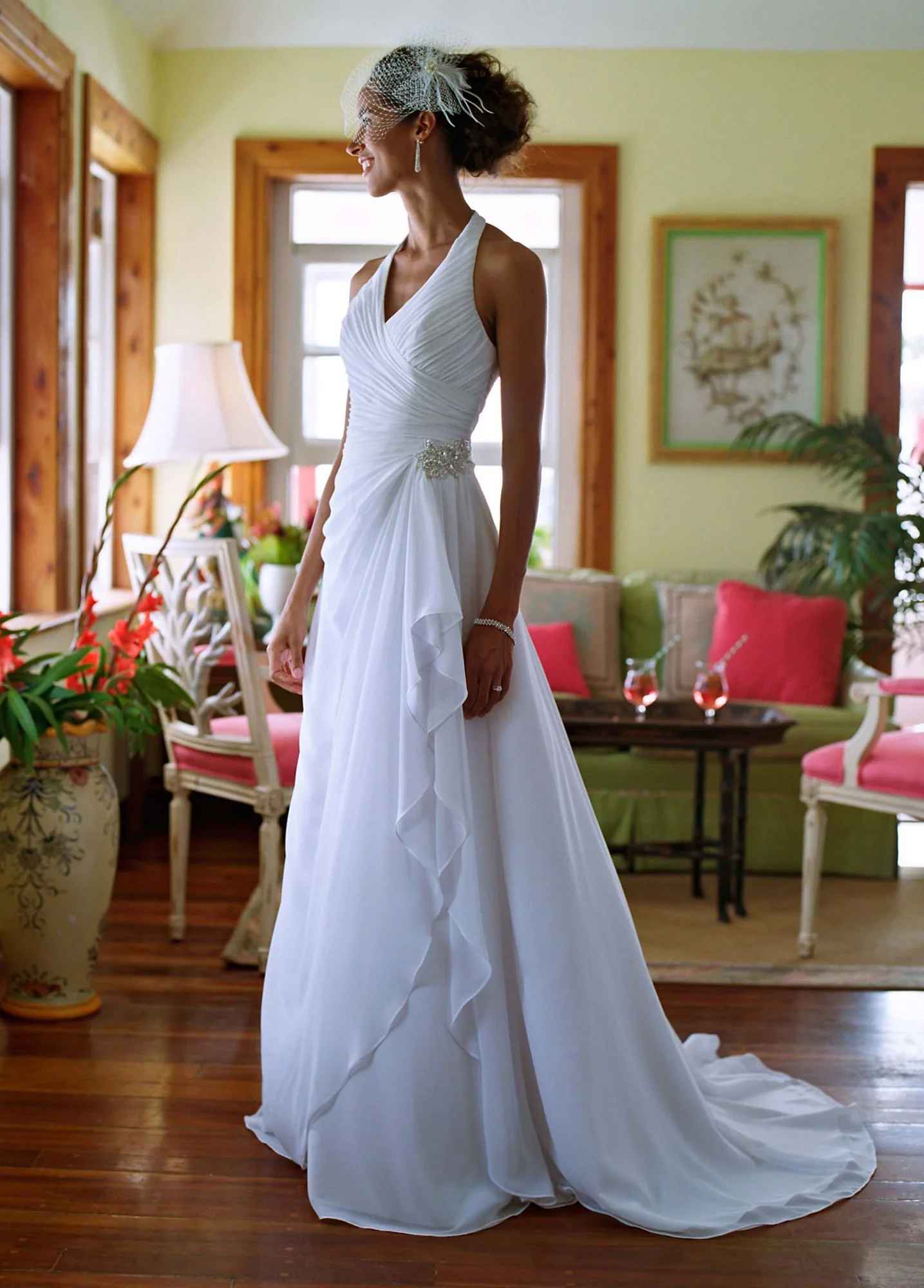 Chiffon Halter Soft Gown with Side Drape - Image 2