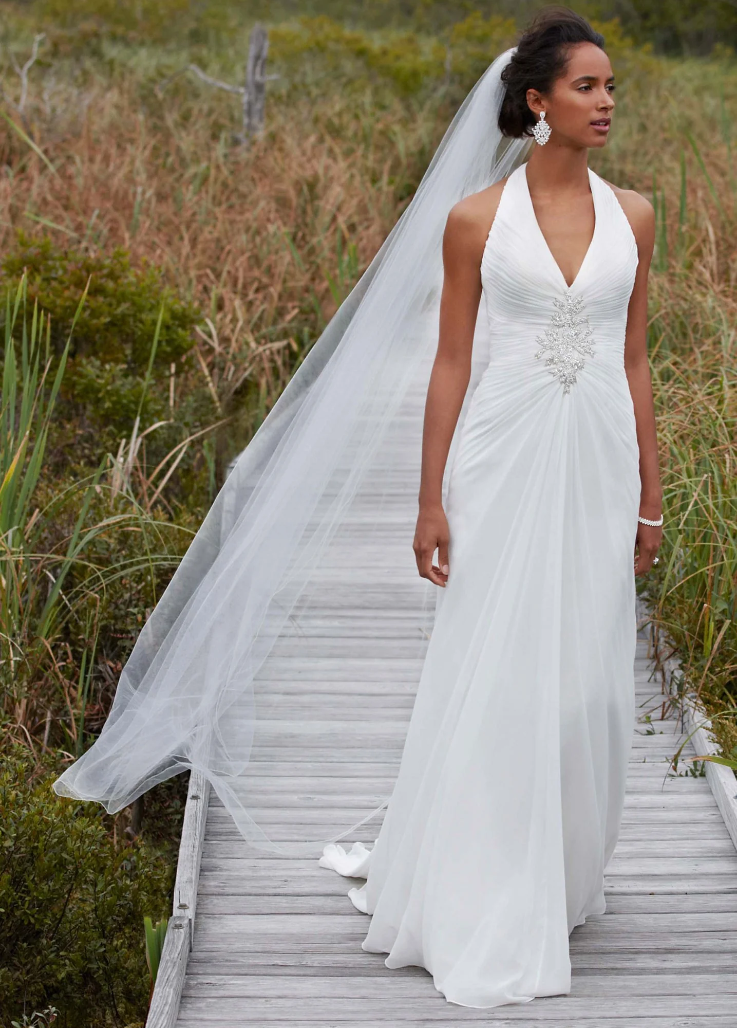 Chiffon Halter Wedding Dress with Beaded Detailing