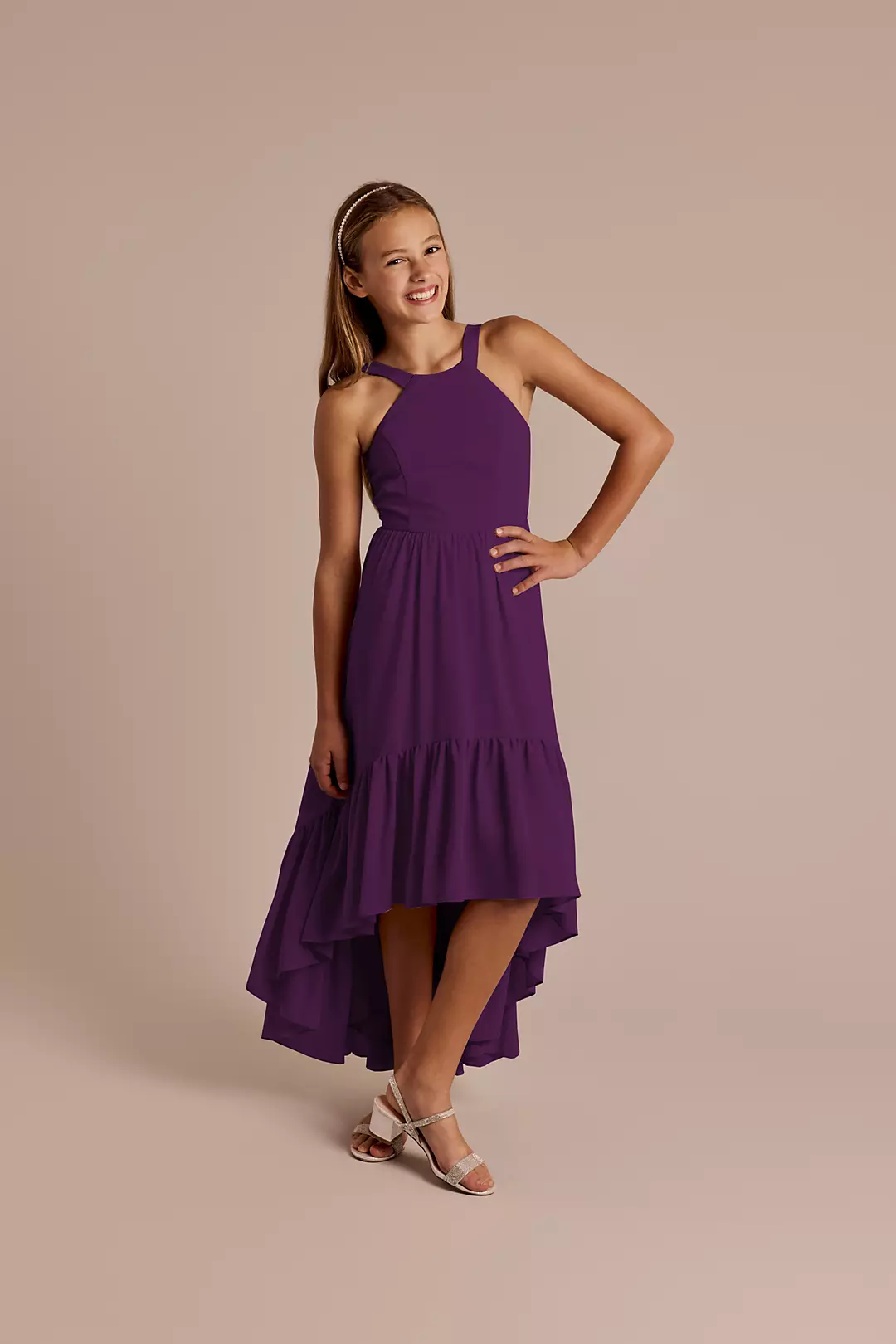Chiffon High-Low Ruffle Hem Junior Dress - Image 22