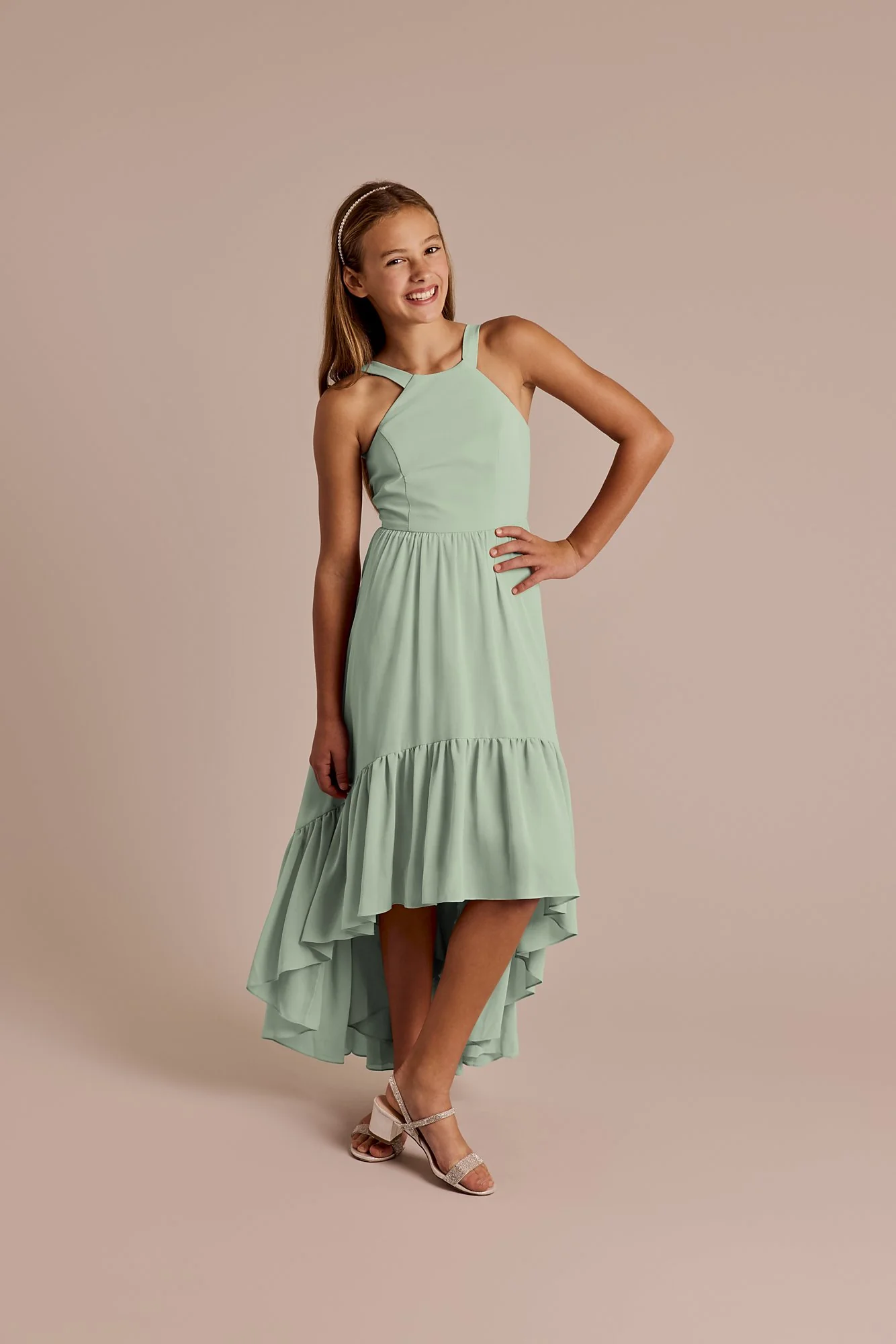 Chiffon High-Low Ruffle Hem Junior Dress - Image 3