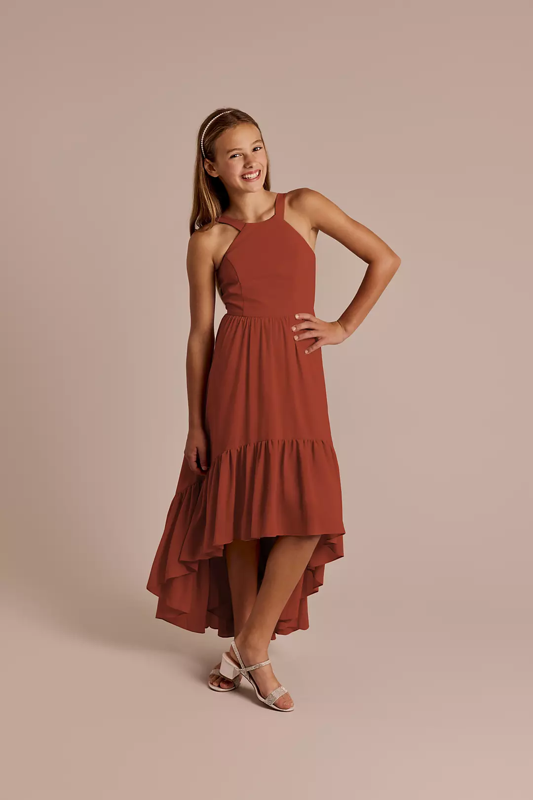Chiffon High-Low Ruffle Hem Junior Dress - Image 35