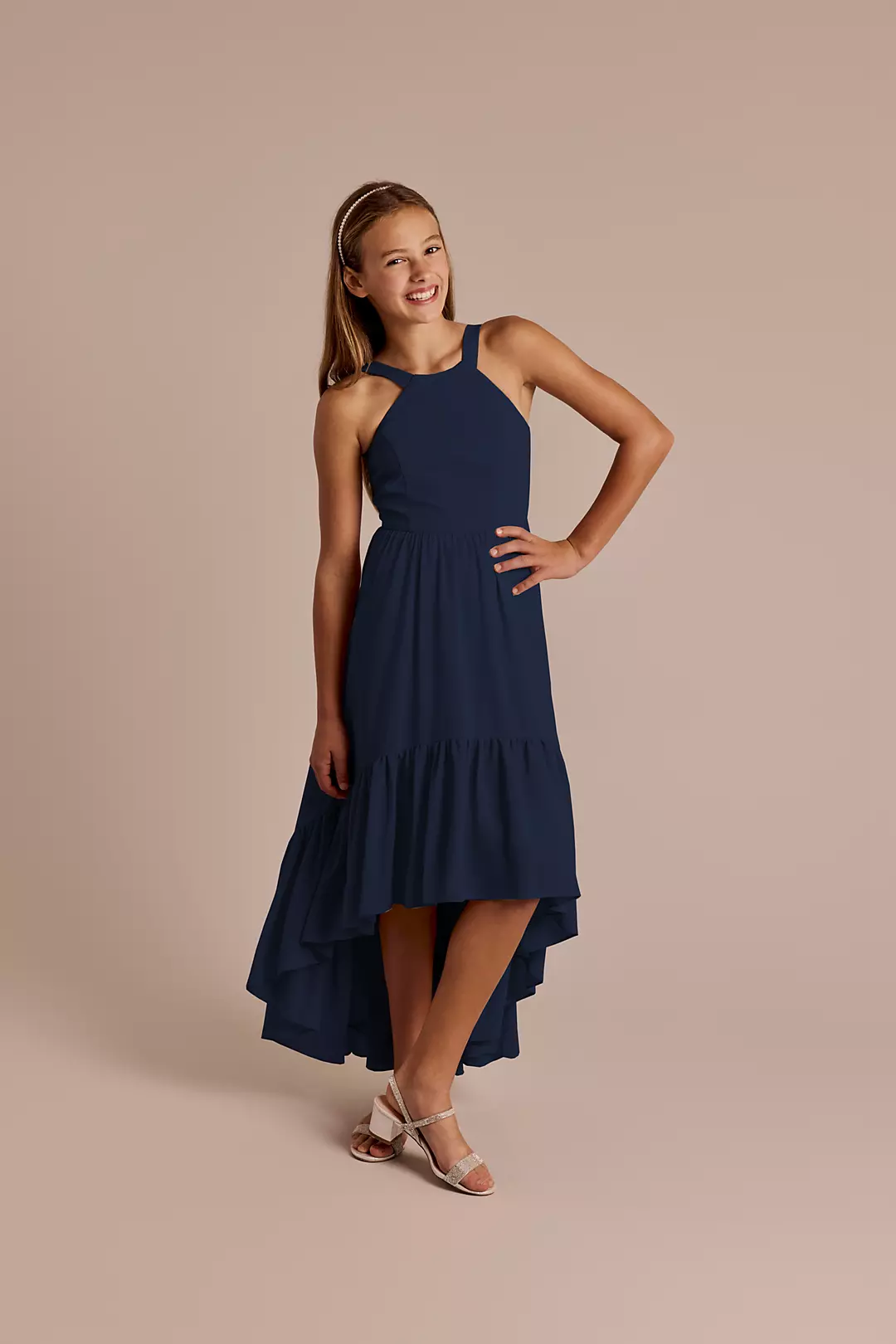 Chiffon High-Low Ruffle Hem Junior Dress - Image 37
