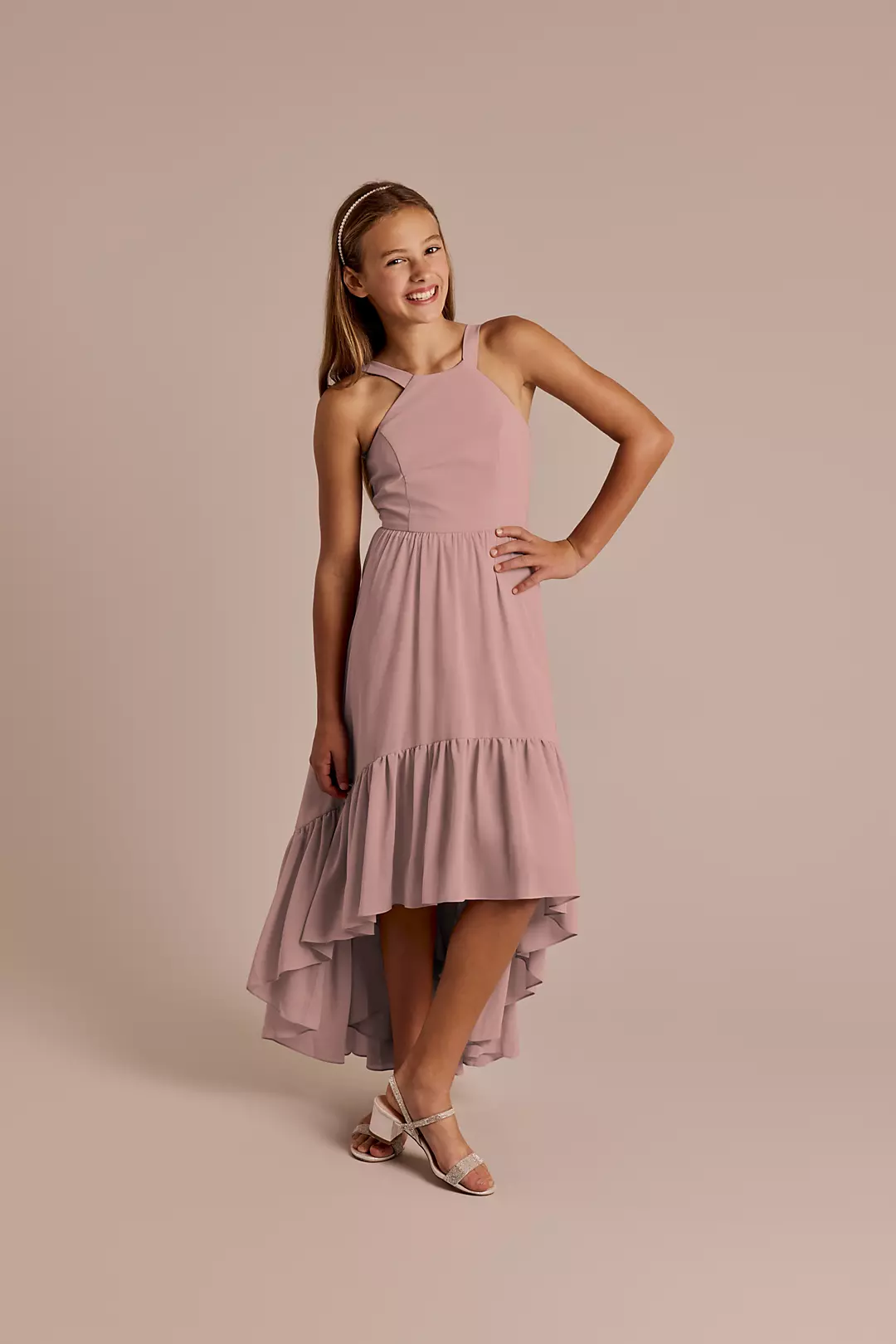 Chiffon High-Low Ruffle Hem Junior Dress - Image 38