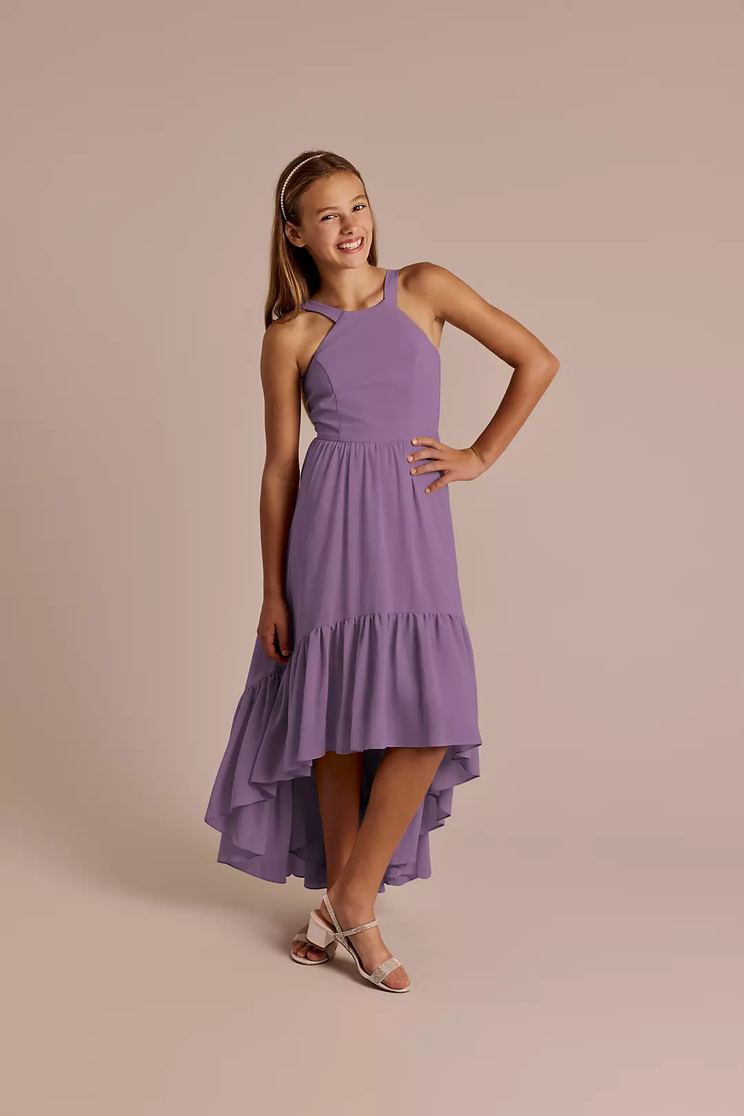 Chiffon High-Low Ruffle Hem Junior Dress - Image 41