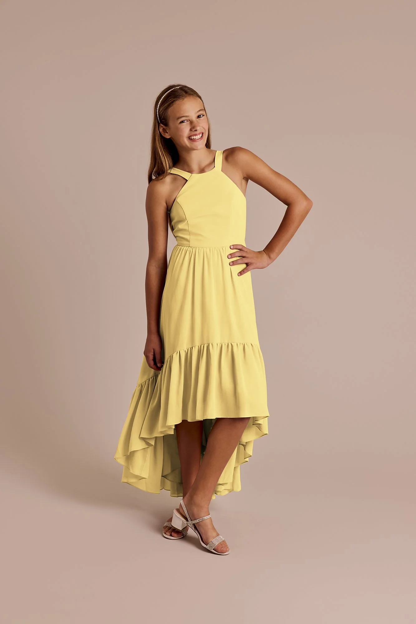 Chiffon High-Low Ruffle Hem Junior Dress - Image 6