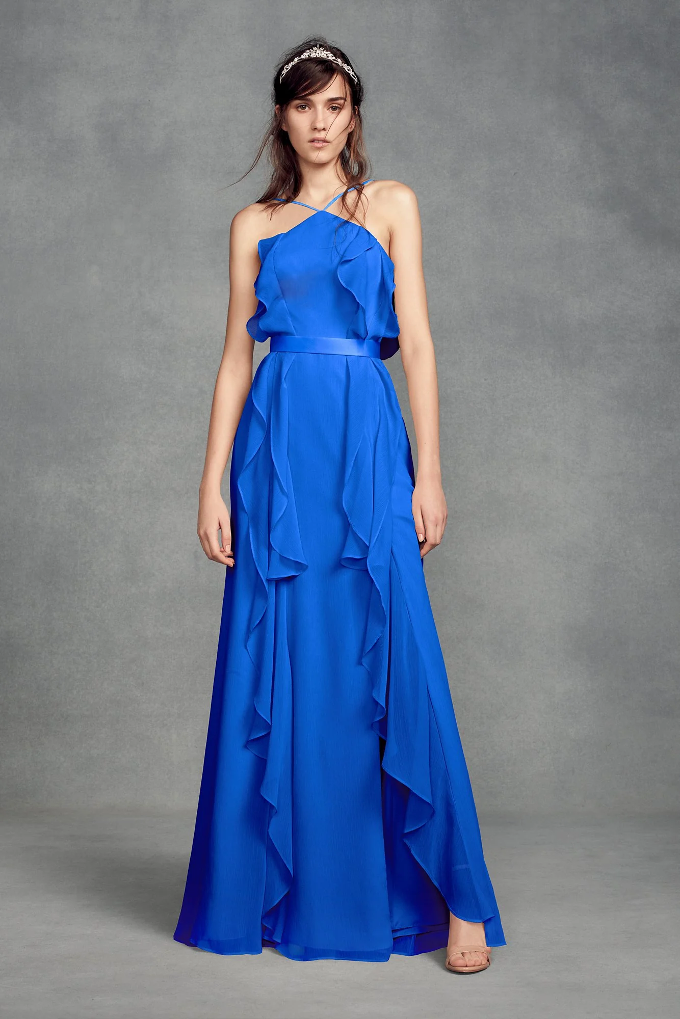 Chiffon High-Neck Bridesmaid Dress with Tie Back - Image 20