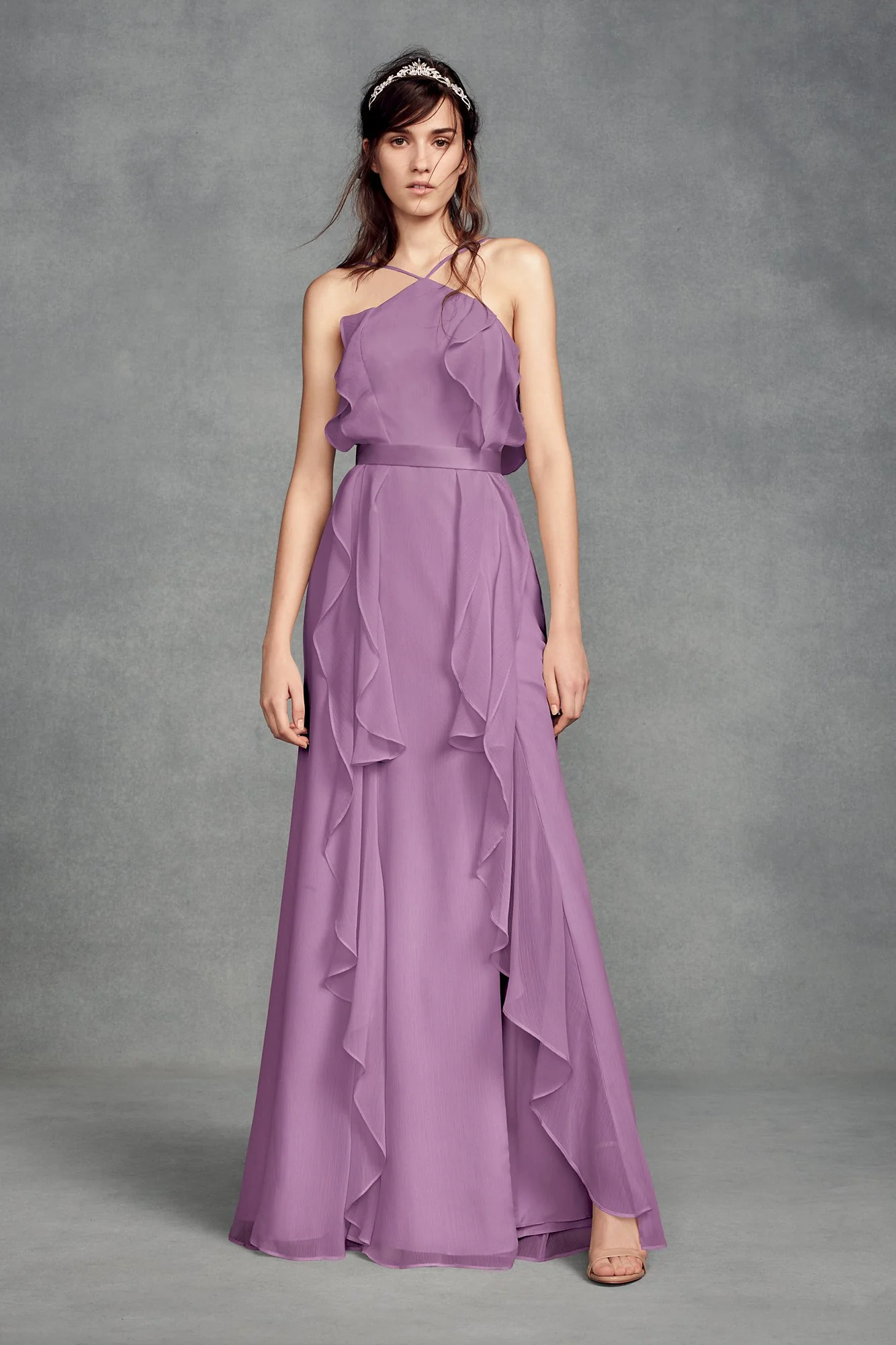 Chiffon High-Neck Bridesmaid Dress with Tie Back - Image 3