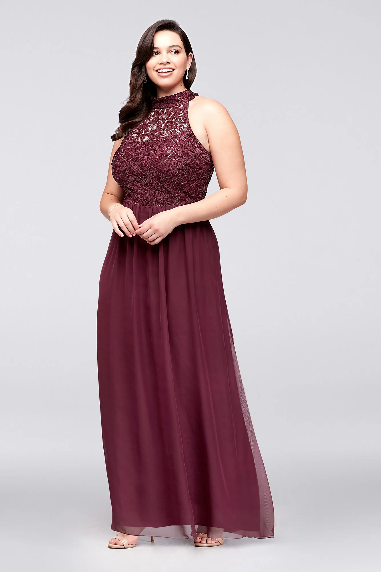 Chiffon High-Neck Gown with Ladder Back Detail - Image 4
