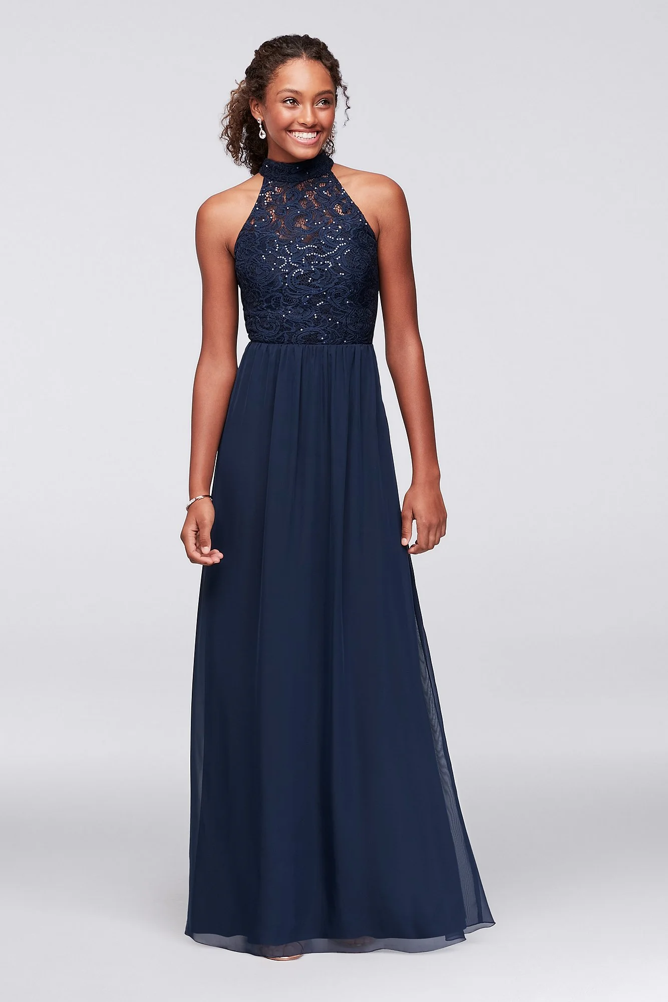 Chiffon High-Neck Gown with Ladder Back Detail - Image 5