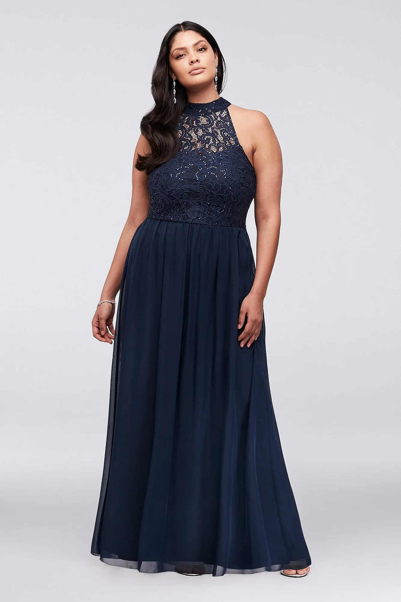 Chiffon High-Neck Gown with Ladder Back Detail - Image 7