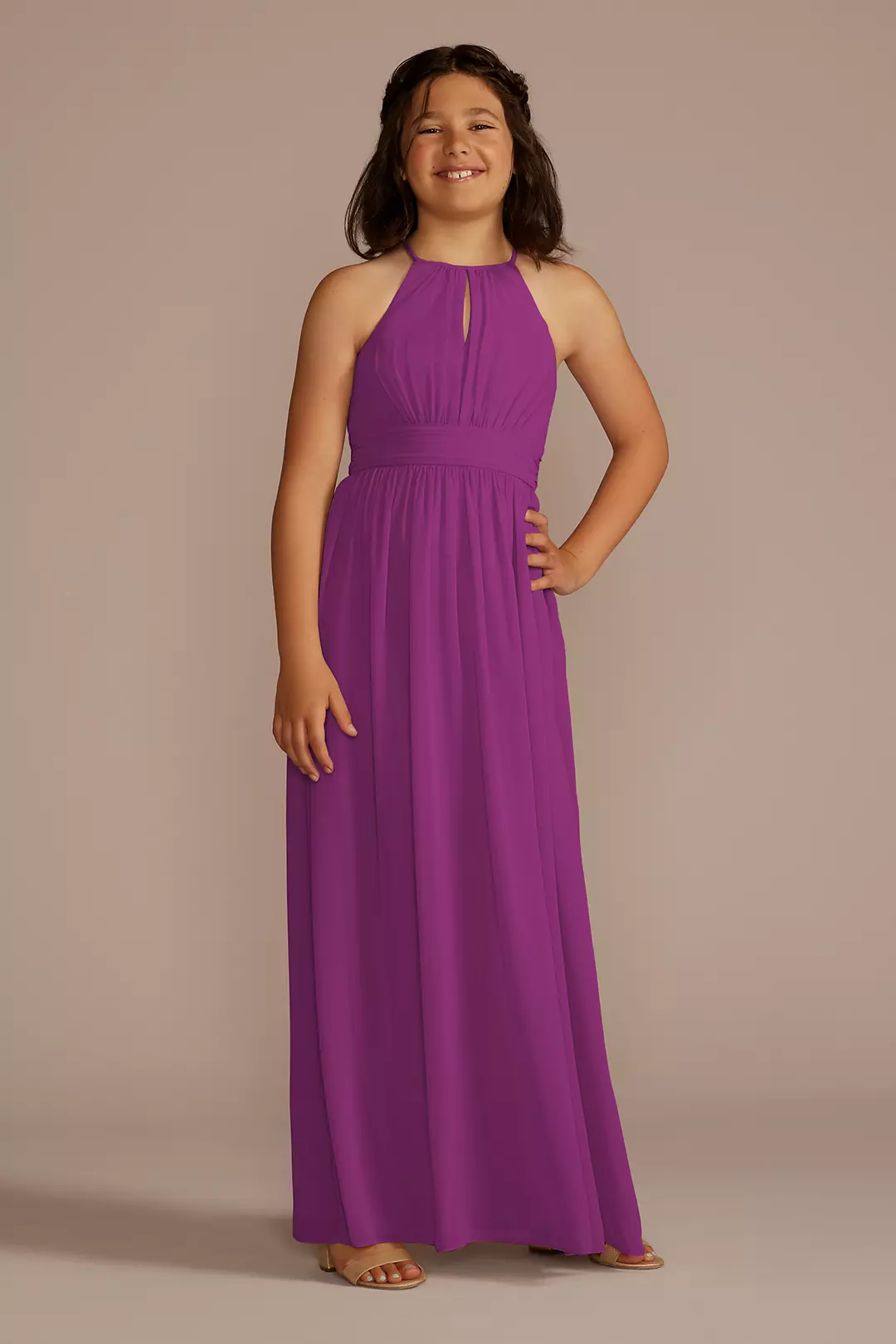 Chiffon High-Neck Pleated Girls Dress - Image 38