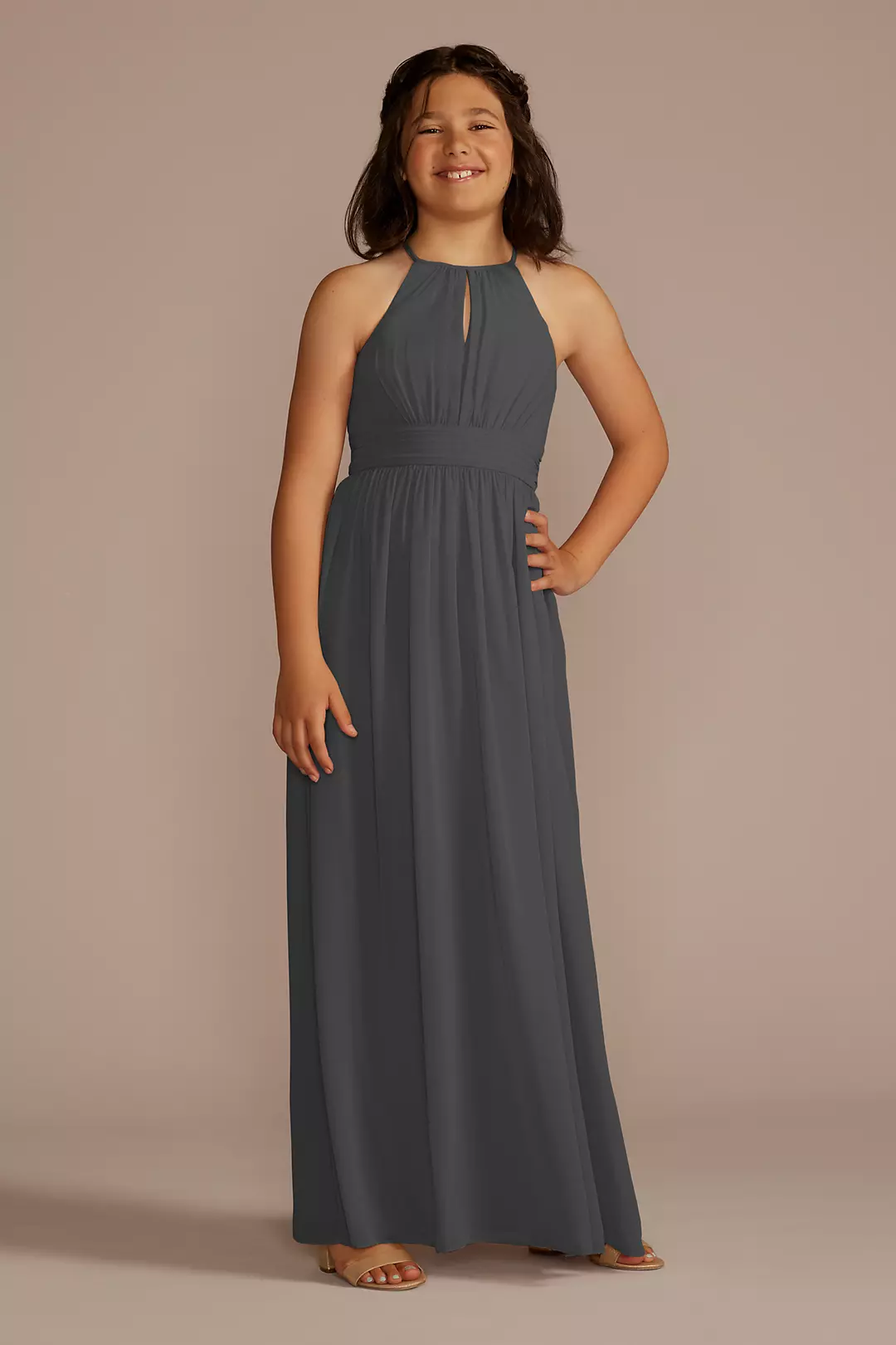 Chiffon High-Neck Pleated Girls Dress - Image 40
