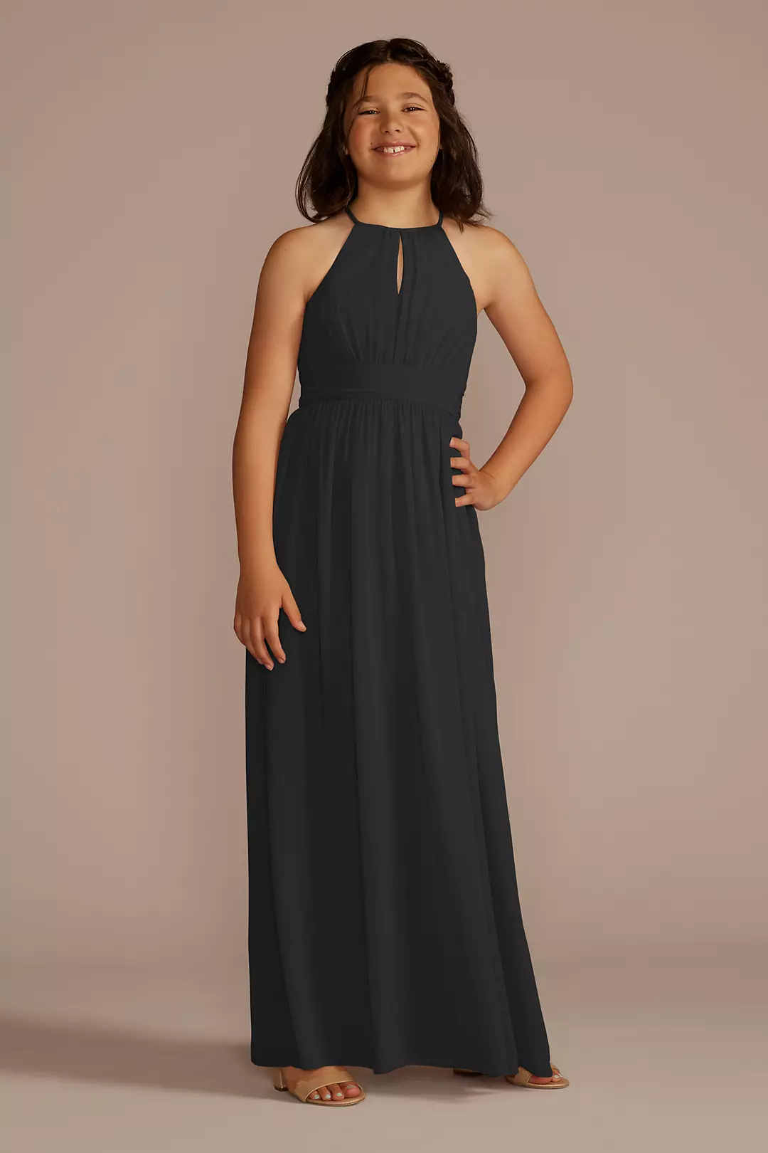 Chiffon High-Neck Pleated Girls Dress - Image 46