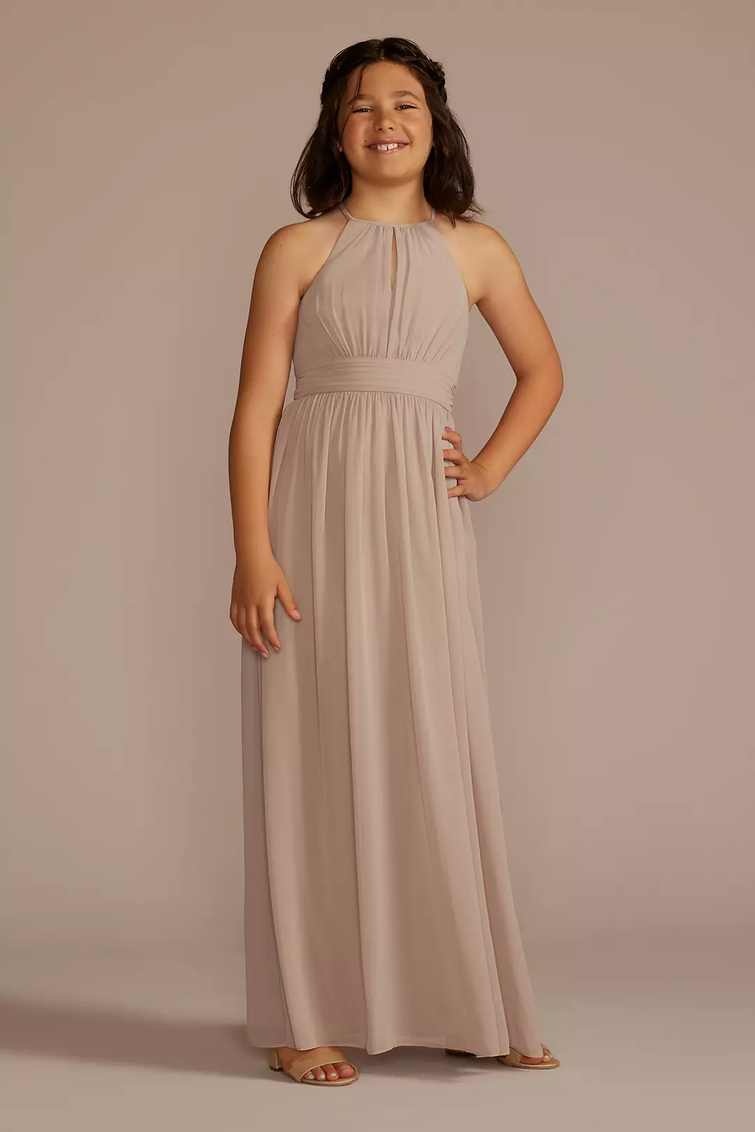 Chiffon High-Neck Pleated Girls Dress - Image 52