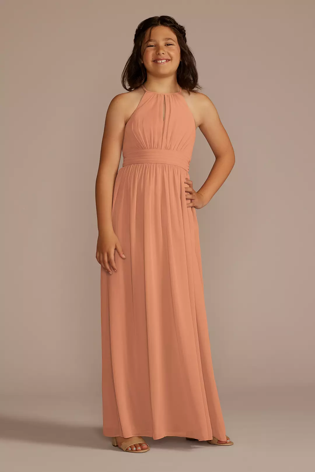 Chiffon High-Neck Pleated Girls Dress - Image 70