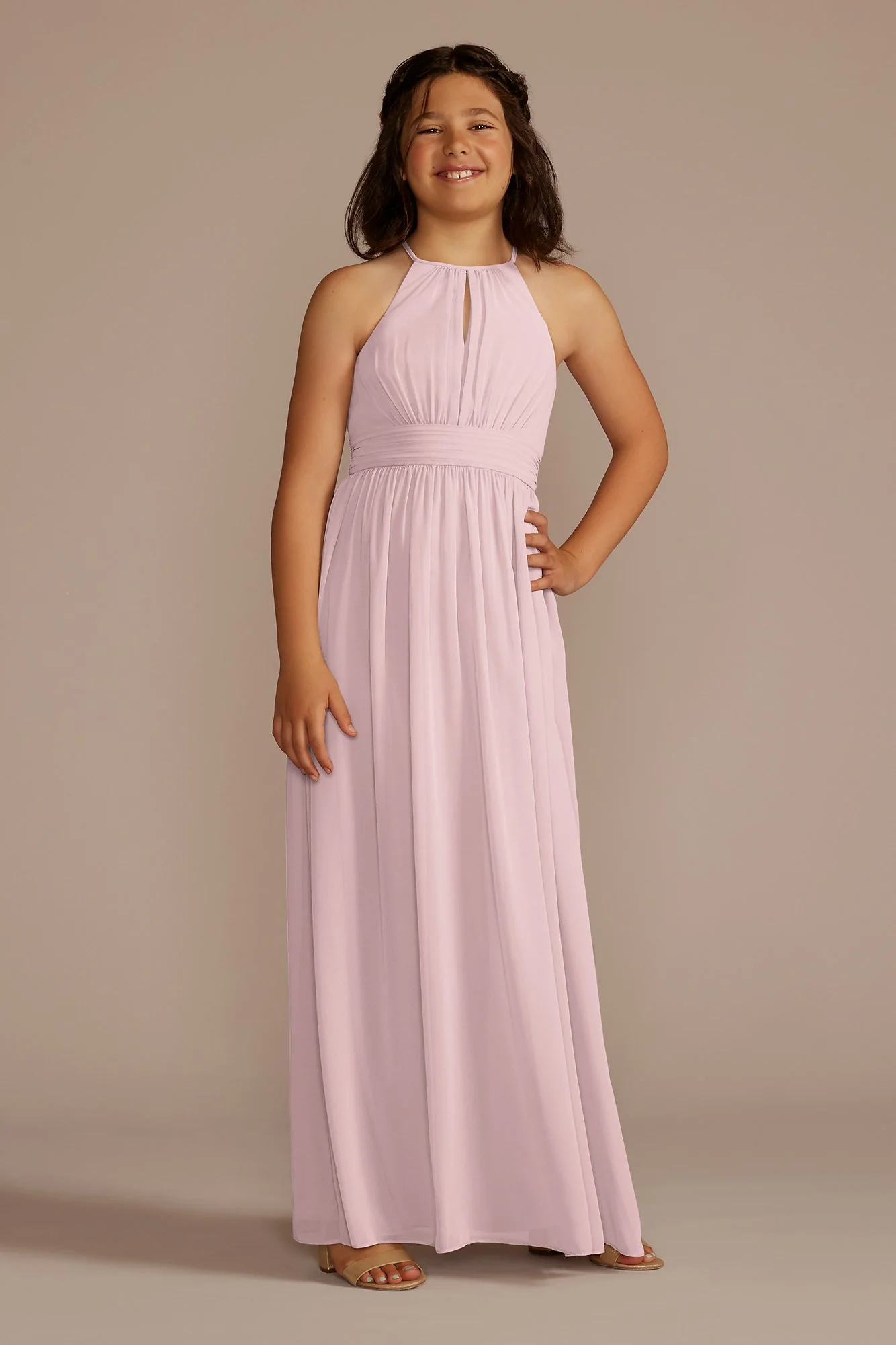 Chiffon High-Neck Pleated Girls Dress - Image 9