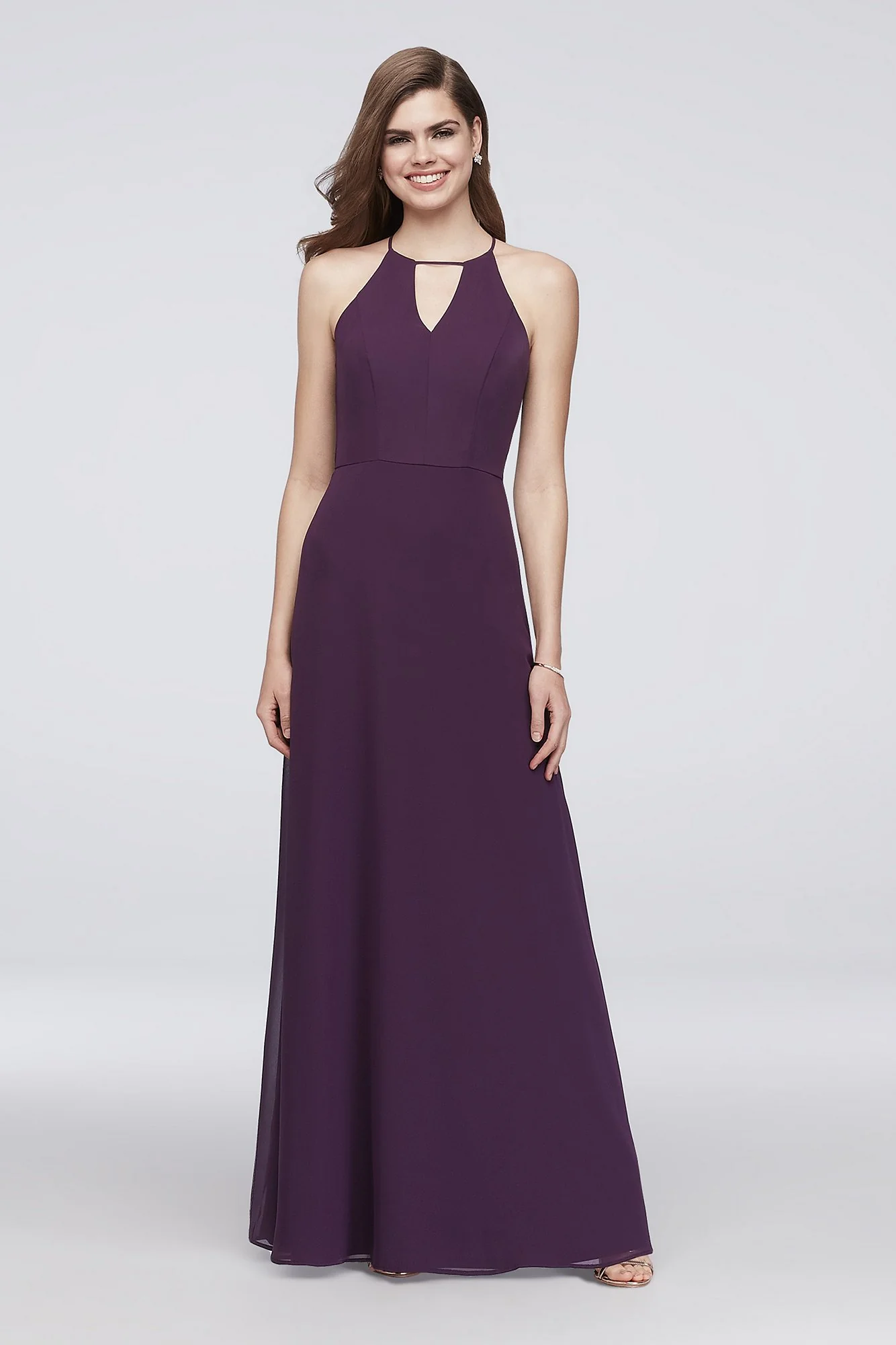 Chiffon Keyhole Bridesmaid Dress with Cutaway Back