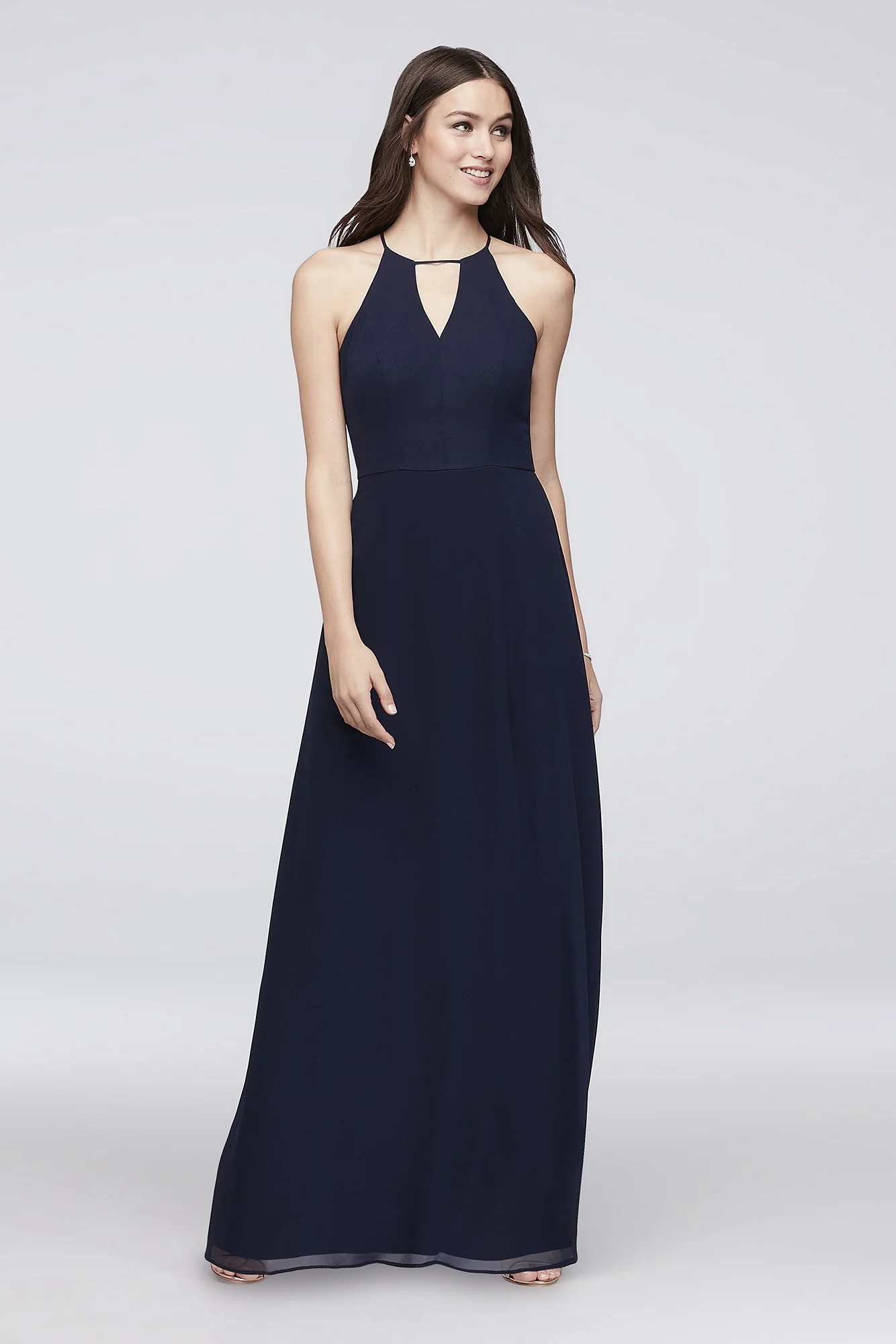 Chiffon Keyhole Bridesmaid Dress with Cutaway Back - Image 3