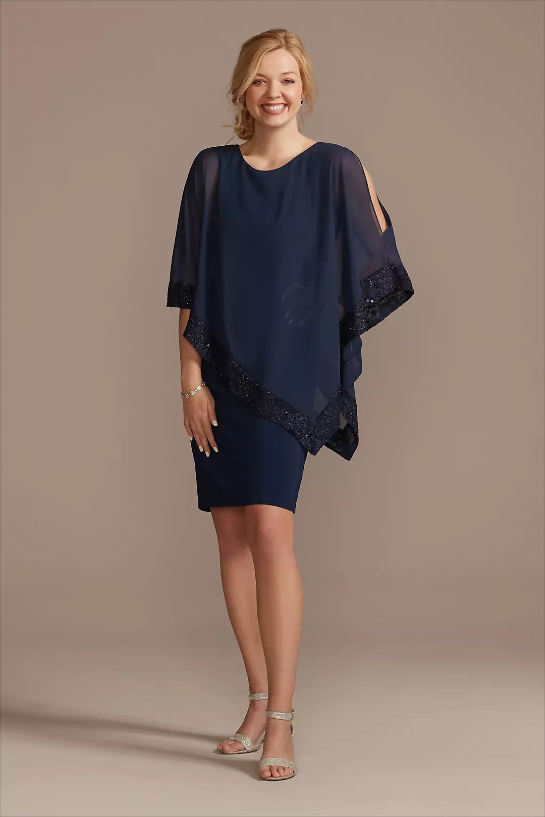 Chiffon Lace-Trimmed Scoopneck Capelet Dress - Image 13