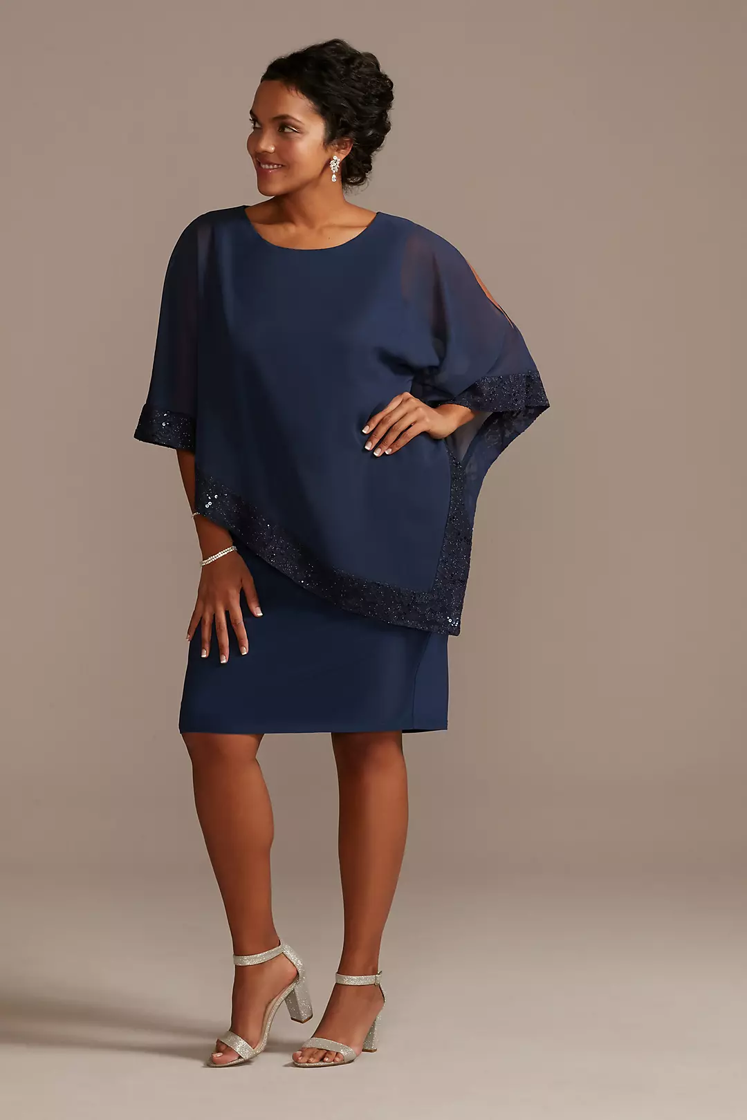 Chiffon Lace-Trimmed Scoopneck Capelet Dress - Image 17